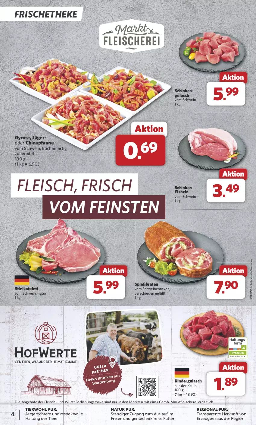 Aktueller Prospekt Combi - Prospekte - von 30.12.2024 bis 04.01.2025 - strona 4 - produkty: angebot, angebote, braten, eis, ente, fleisch, Fleischerei, gulasch, gyros, kotelett, küche, Küchen, natur, pfanne, rind, rinder, rindergulasch, Schere, schinken, schwein, schweine, schweinenacken, Ti, Tiere, vom schweinenacken, wein, weine, wurst