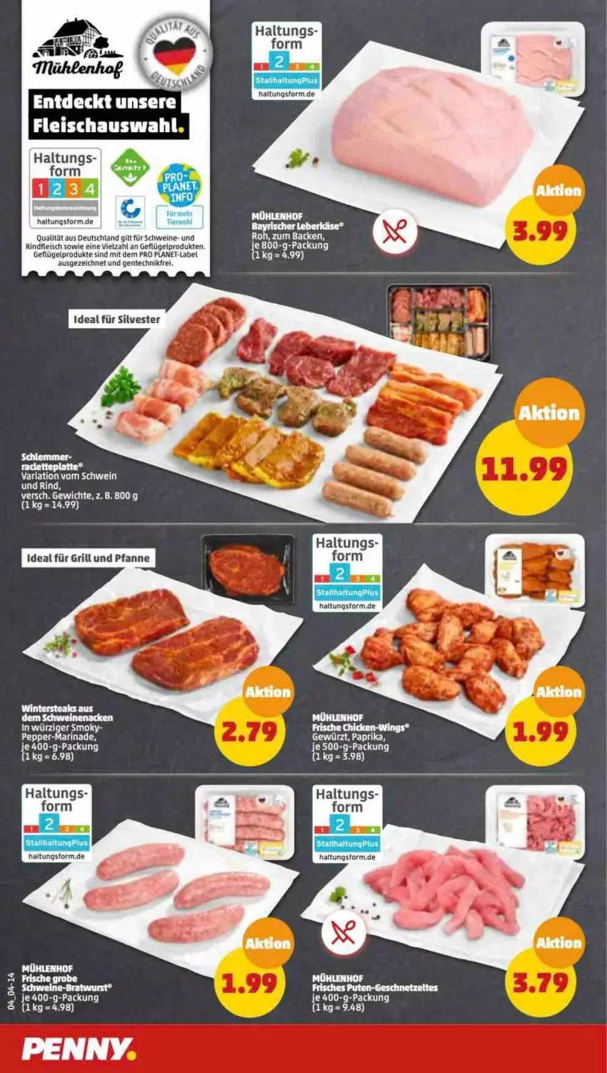 Aktueller Prospekt Penny - Prospekte - von 25.12 bis 30.12.2022 - strona 4 - produkty: bratwurst, eis, ente, fleisch, für grill und pfanne, Geflügel, geflügelprodukte sind mit dem, grill, grill und pfanne, HP, ideal für grill, ideal für grill und pfanne, marinade, pfanne, rind, rindfleisch, schwein, schweine, schweinenacken, steak, steaks, und pfanne, wein, weine, wurst