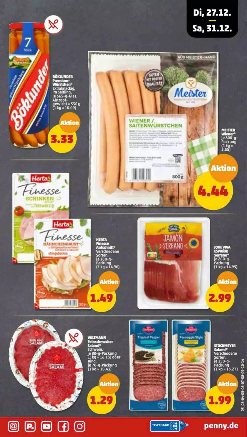 Aktueller Prospekt Penny - Prospekte - von 25.12 bis 30.12.2022 - strona 5 - produkty: eis, Meister, rind, schwein, Ti, wein, wiener, wiltmann, würstchen