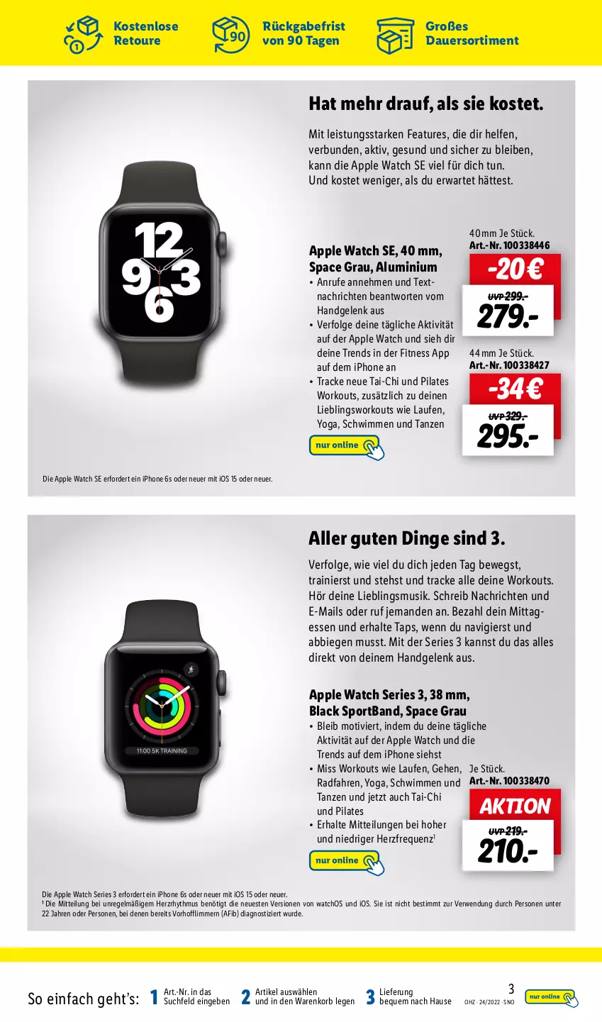 Aktueller Prospekt Lidl - Online Apple-Highlights - von 11.06 bis 26.06.2022 - strona 3 - produkty: Apple, Apple Watch, Apple Watch SE, auer, eis, gsw, iphone, IPhone 6, iphone 6s, korb, lack, Laufen, LG, rwe, Sport, Ti, Yo