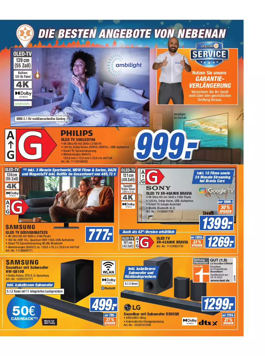 Aktueller Prospekt Expert Technomarkt - Prospekte - von 01.02 bis 07.02.2023 - strona 5 - produkty: angebot, angebote, auto, elle, HDMI, lautsprecher, led tv, netflix, oled tv, Oled-TV, qled, qled-tv, smart tv, soundbar, Sport, Subwoofer, Ti, tisch, usb