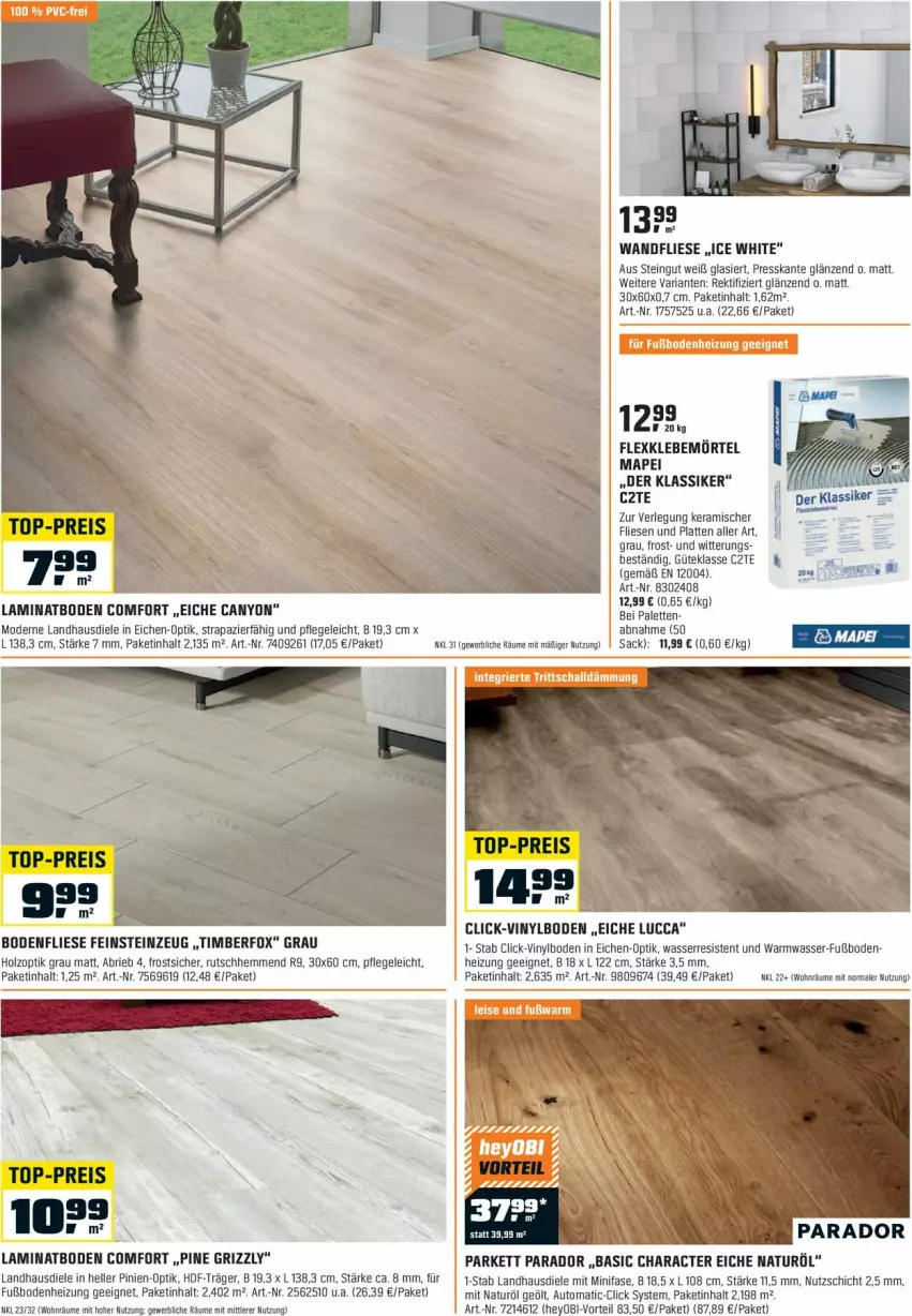 Aktueller Prospekt Obi - Prospekte - von 31.12.2024 bis 31.01.2025 - strona 2 - produkty: auto, bodenfliese, brie, eis, elle, feinsteinzeug, Holz, laminat, laminatboden, landhausdiele, latte, Mode, natur, Palette, parador, reis, Ria, sac, Ti, top-preis, vinylboden, Yo