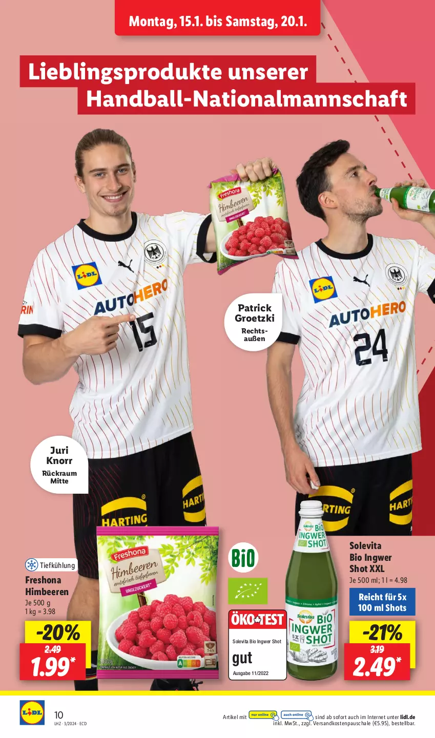 Aktueller Prospekt Lidl - Aktionsprospekt - von 15.01 bis 20.01.2024 - strona 12 - produkty: ball, beere, beeren, bio, himbeer, himbeere, himbeeren, ingwer, knorr, ndk, Schal, Schale, Ti, vita