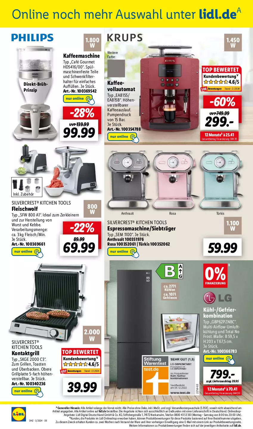 Aktueller Prospekt Lidl - Aktionsprospekt - von 15.01 bis 20.01.2024 - strona 48 - produkty: angebot, angebote, auto, eis, elle, espresso, fleisch, gefrierkombination, grill, grillplatte, HP, kaffee, kaffeemaschine, kaffeevollautomat, kontaktgrill, latte, leine, ndk, reis, rel, Schal, Schale, silvercrest, spülmaschinen, telefon, Ti, toast, uhr, weck, wurst