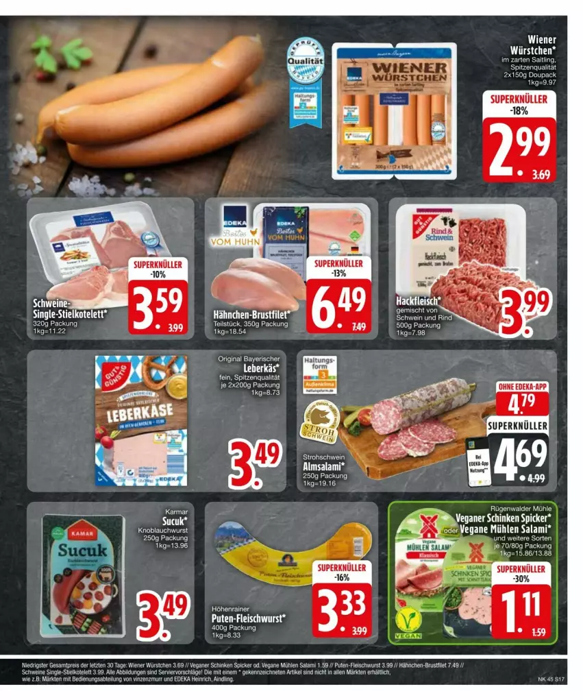 Aktueller Prospekt Edeka - Prospekte - von 03.11 bis 13.11.2024 - strona 17 - produkty: deka, eis, fleisch, fleischwurst, gin, hackfleisch, im zarten saitling, pute, rind, ritter, rügenwalder, rügenwalder mühle, salami, schwein, schwein und rind, schweine, spitzenqualität, Ti, wein, weine, wiener, wurst