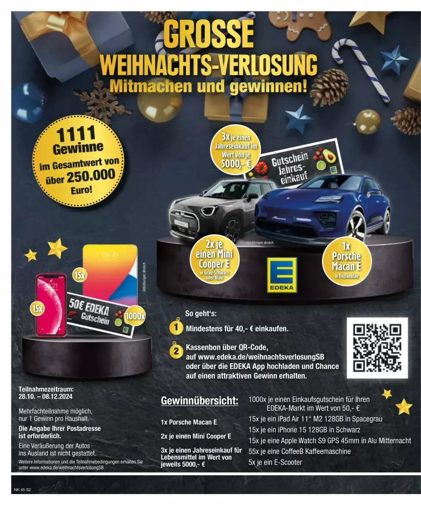 Aktueller Prospekt Edeka - Prospekte - von 03.11 bis 13.11.2024 - strona 2 - produkty: Apple, Apple Watch, auto, deka, GPS, gutschein, ipad, ipad air, iphone, kaffee, kaffeemaschine, mac, scooter, Ti