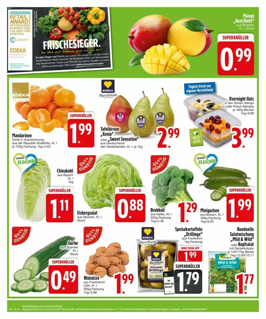 Aktueller Prospekt Edeka - Prospekte - von 03.11 bis 13.11.2024 - strona 4 - produkty: banane, Becher, beutel, Birnen, bonduelle, brokkoli, deka, eis, elle, Garten, gurke, gurken, kartoffel, kartoffeln, kirsch, kopfsalat, kräuter, mandarine, mandarinen, mango, obst, salat, speisekartoffeln, tafelbirnen, Ti, Wild