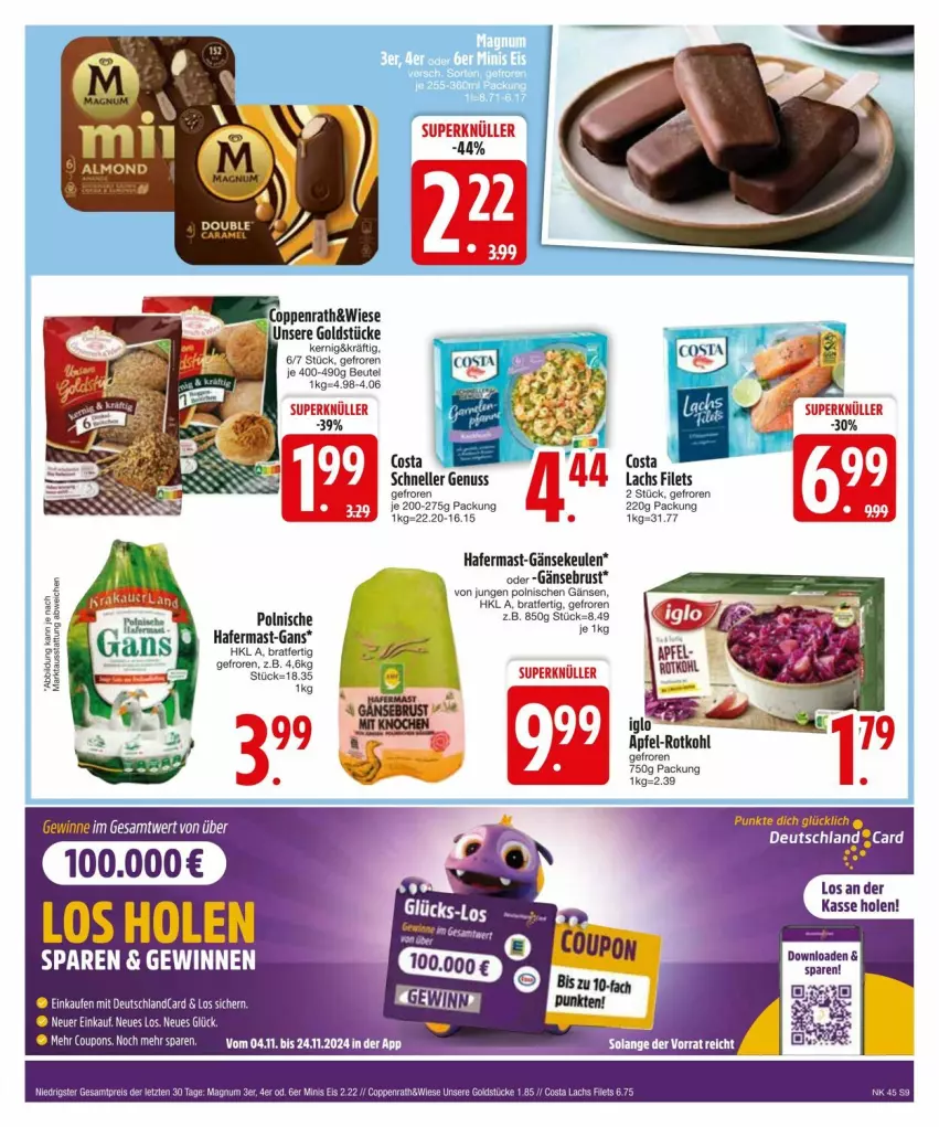 Aktueller Prospekt Edeka - Prospekte - von 03.11 bis 13.11.2024 - strona 9 - produkty: apfel, deutschlandcard, elle, filet, filets, Gänsebrust, Gänsekeulen, hafer, iglo, lachs, nuss, rotkohl, Ti