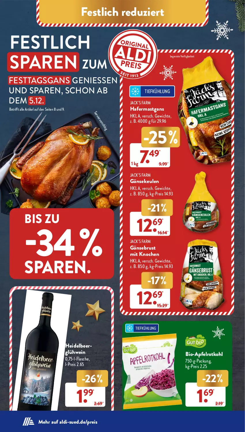 Aktueller Prospekt AldiSud - NÄCHSTE WOCHE - von 12.12 bis 17.12.2022 - strona 10 - produkty: aldi, apfel, bio, eis, flasche, Gänsebrust, Gänsekeulen, Glühwein, hafer, knallerpreis, reis, rotkohl, Ti, wein, ZTE