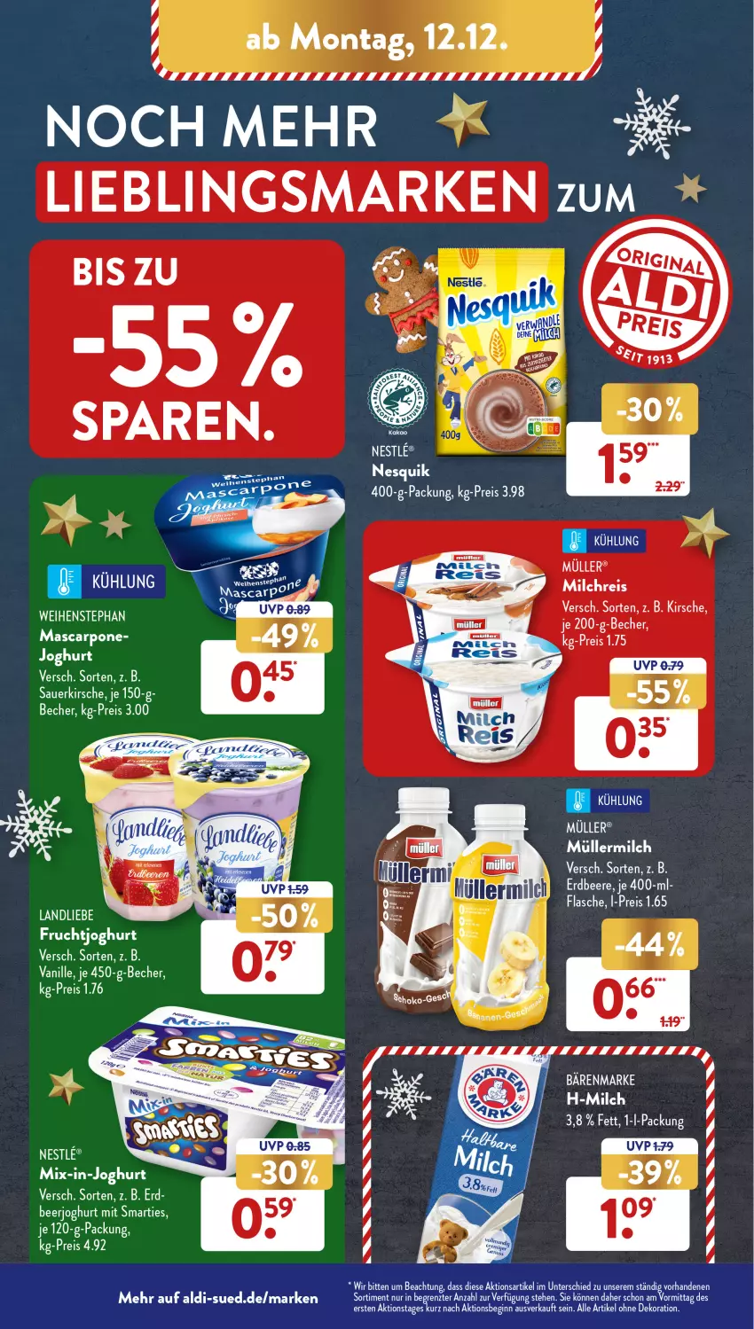 Aktueller Prospekt AldiSud - NÄCHSTE WOCHE - von 12.12 bis 17.12.2022 - strona 14 - produkty: aldi, alle artikel ohne dekoration, bärenmarke, beere, dekoration, eier, eis, erdbeere, flasche, frucht, fruchtjoghurt, joghur, joghurt, kirsch, kirsche, landliebe, mascarpone, milch, Müller, reis, smarties, tee, Ti, ZTE