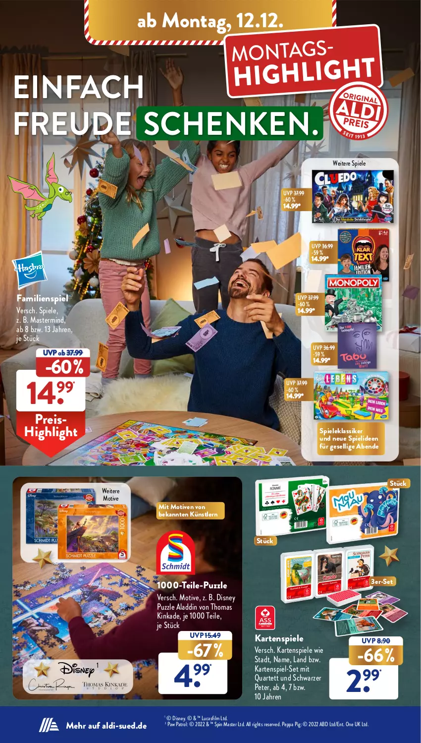 Aktueller Prospekt AldiSud - NÄCHSTE WOCHE - von 12.12 bis 17.12.2022 - strona 22 - produkty: aldi, disney, eis, Familienspiel, Kartenspiel, Paw Patrol, Peppa Pig, Puzzle, reis, Spiele, Ti