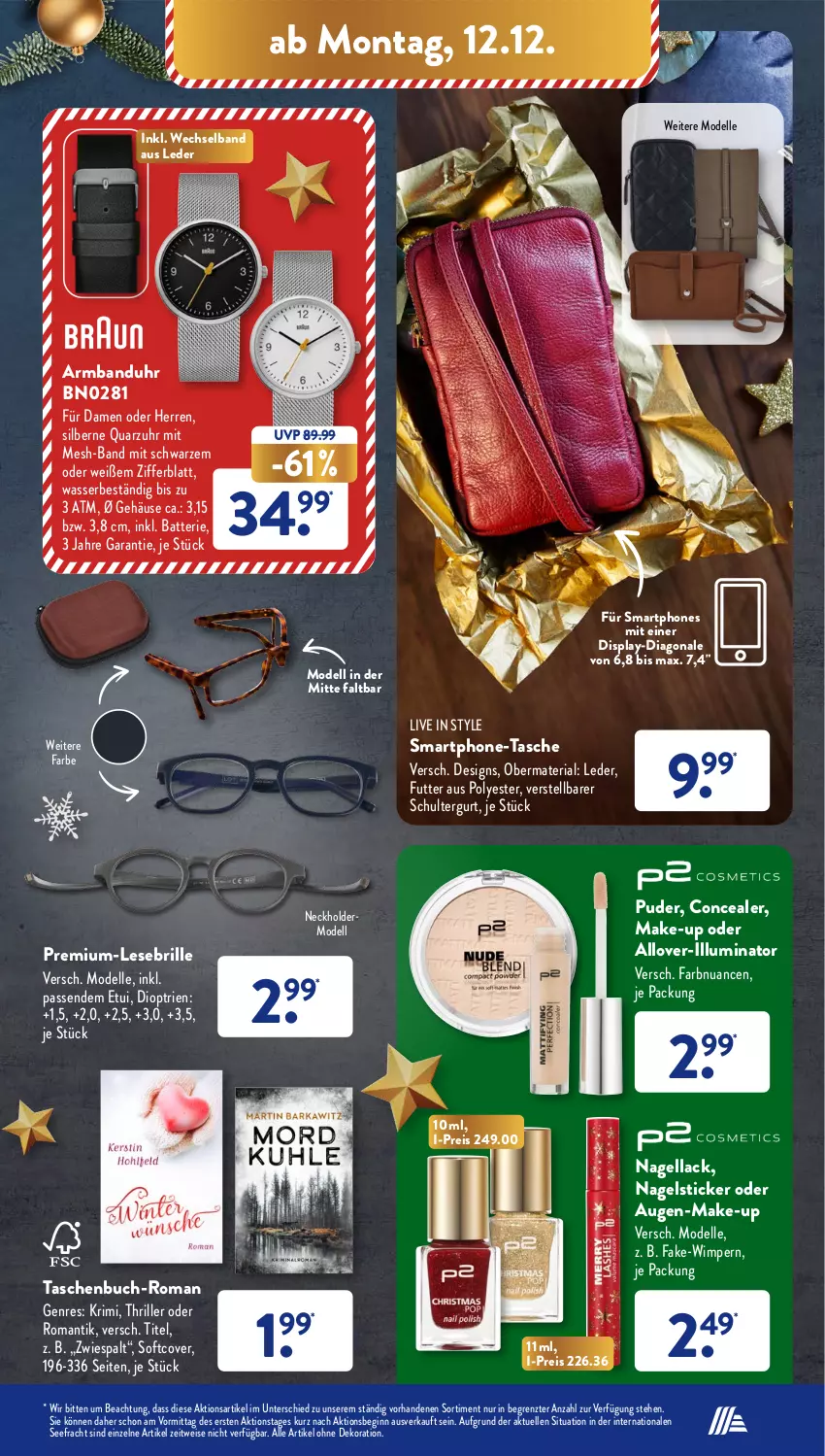 Aktueller Prospekt AldiSud - NÄCHSTE WOCHE - von 12.12 bis 17.12.2022 - strona 25 - produkty: alle artikel ohne dekoration, Armband, Armbanduhr, batterie, Brille, buch, dekoration, dell, eis, elle, gin, lack, Make-up, Mode, Nagellack, Nuance, reis, Ria, schultergurt, smartphone, smartphones, Tasche, taschen, Taschenbuch, Ti, uhr, wasser, ZTE