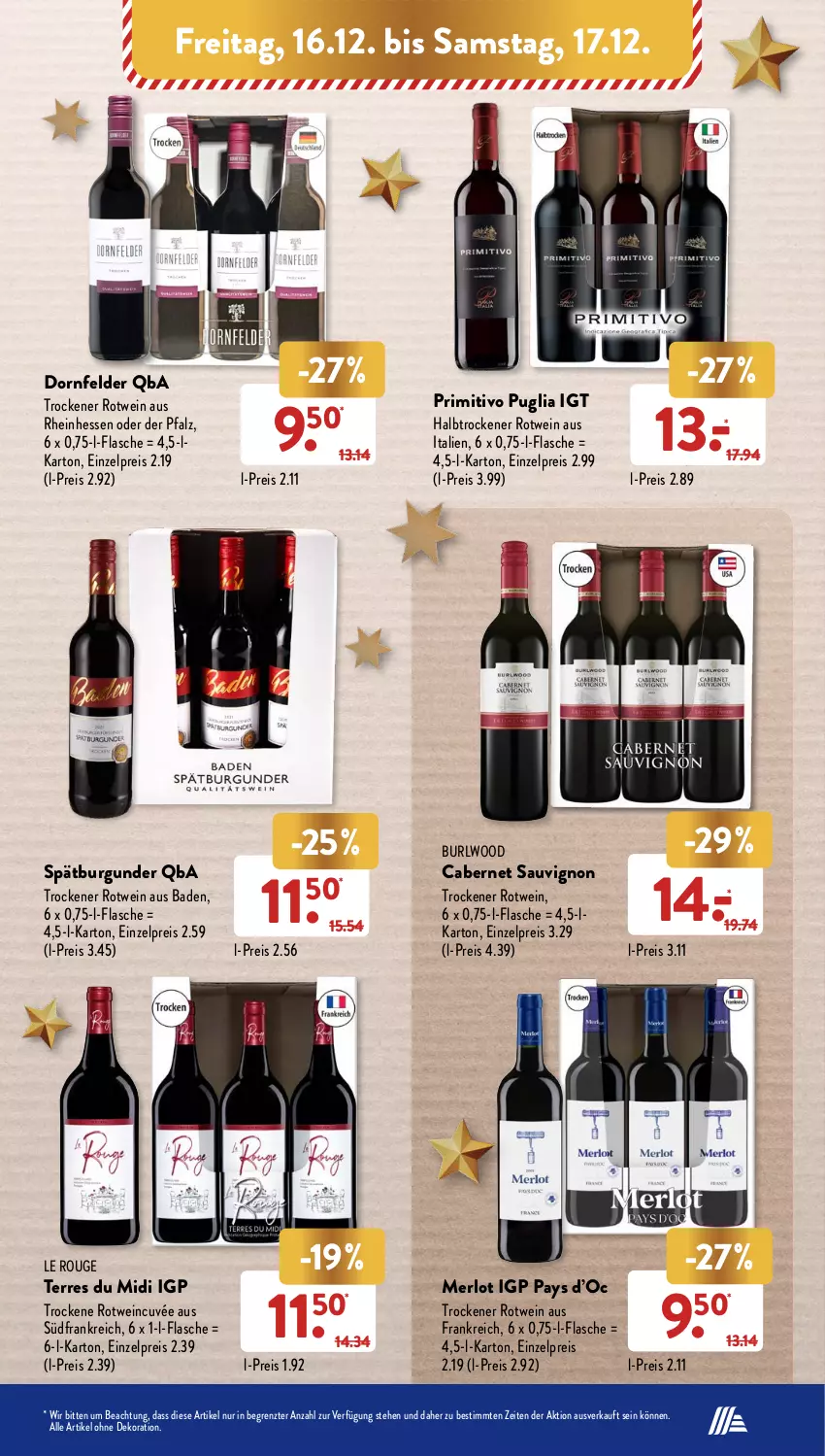 Aktueller Prospekt AldiSud - NÄCHSTE WOCHE - von 12.12 bis 17.12.2022 - strona 47 - produkty: alle artikel ohne dekoration, Bad, burgunder, cabernet, cabernet sauvignon, cuvée, dekoration, dornfelder, eis, flasche, merl, merlot, primitivo, reis, rotwein, rouge, sauvignon, spätburgunder, Ti, wein, ZTE