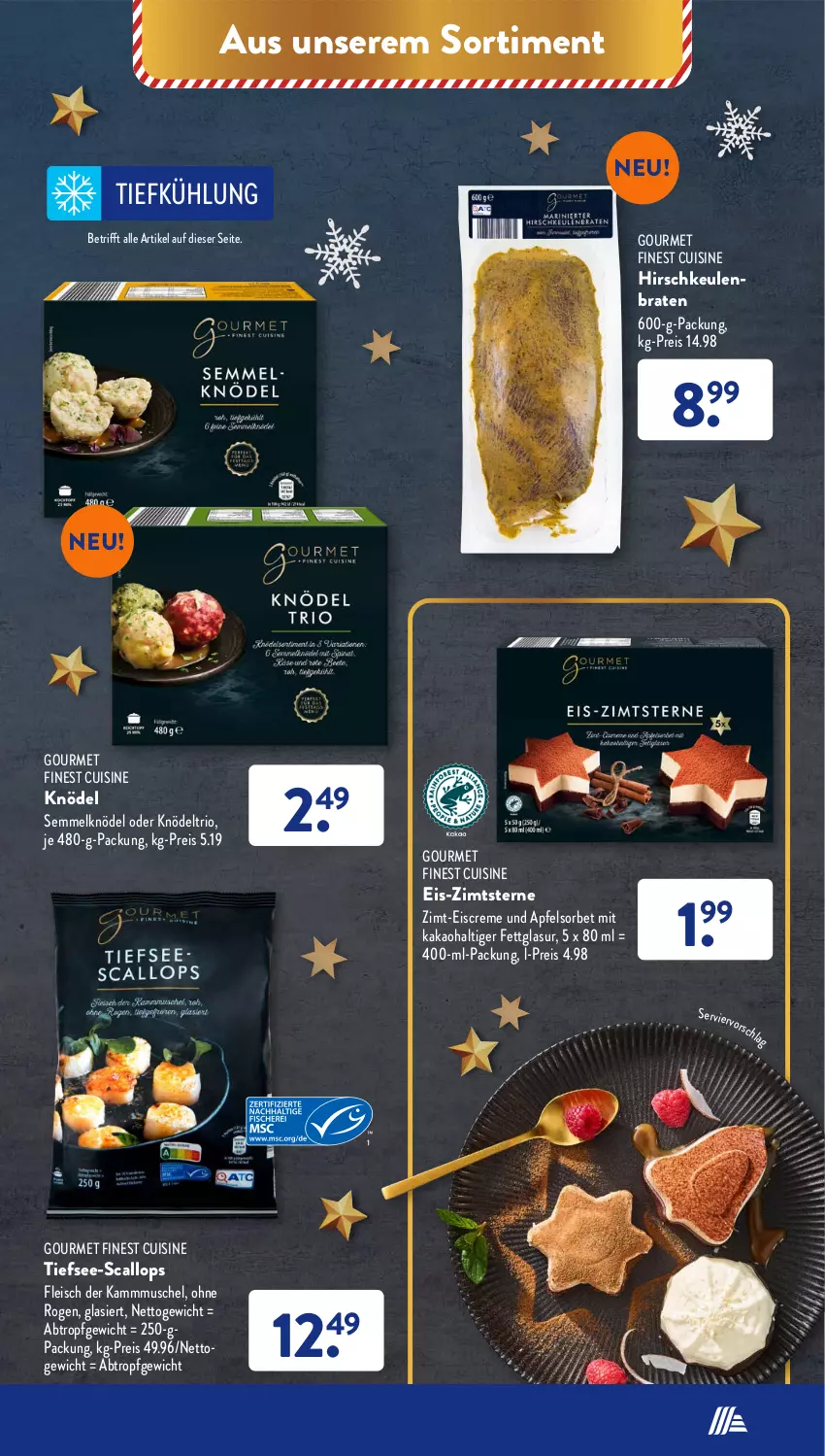 Aktueller Prospekt AldiSud - NÄCHSTE WOCHE - von 12.12 bis 17.12.2022 - strona 51 - produkty: apfel, braten, creme, eis, eiscreme, fleisch, Hirschkeulenbraten, kakao, Knödel, reis, Semmel, Semmelknödel, Sorbet, Ti