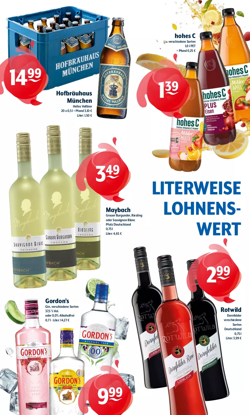 Aktueller Prospekt Getraenke Hoffmann - Prospekte - von 04.11 bis 09.11.2024 - strona 4 - produkty: alkohol, auer, bier, burgunder, dornfelder, eis, elle, gin, gordon, Gordon’s, grauer burgunder, Hohes C, maybach, riesling, rwe, sauvignon, sauvignon blanc, Wild