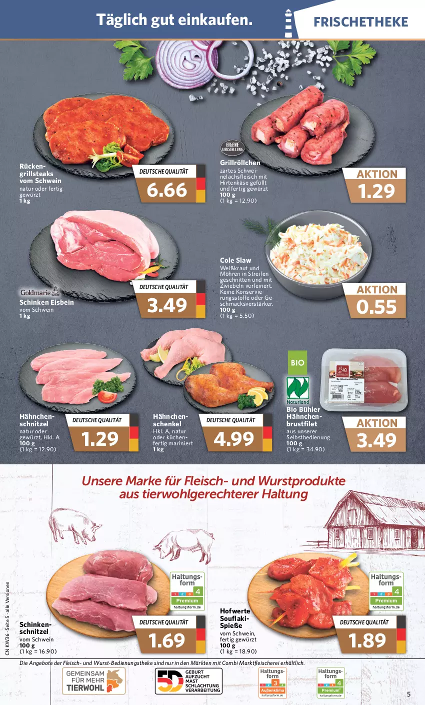 Aktueller Prospekt Combi - Prospekte - von 04.09 bis 09.09.2023 - strona 5 - produkty: angebot, angebote, bio, brustfilet, eis, filet, fleisch, Fleischerei, gewürz, grill, henkel, hirtenkäse, Käse, Kraut, küche, Küchen, lachs, LG, mac, mit zwiebeln, möhren, natur, reifen, schenkel, Schere, schinken, schnitten, schnitzel, schwein, schweine, Schweinelachs, steak, steaks, Ti, wein, weine, wurst, zwiebel, zwiebeln