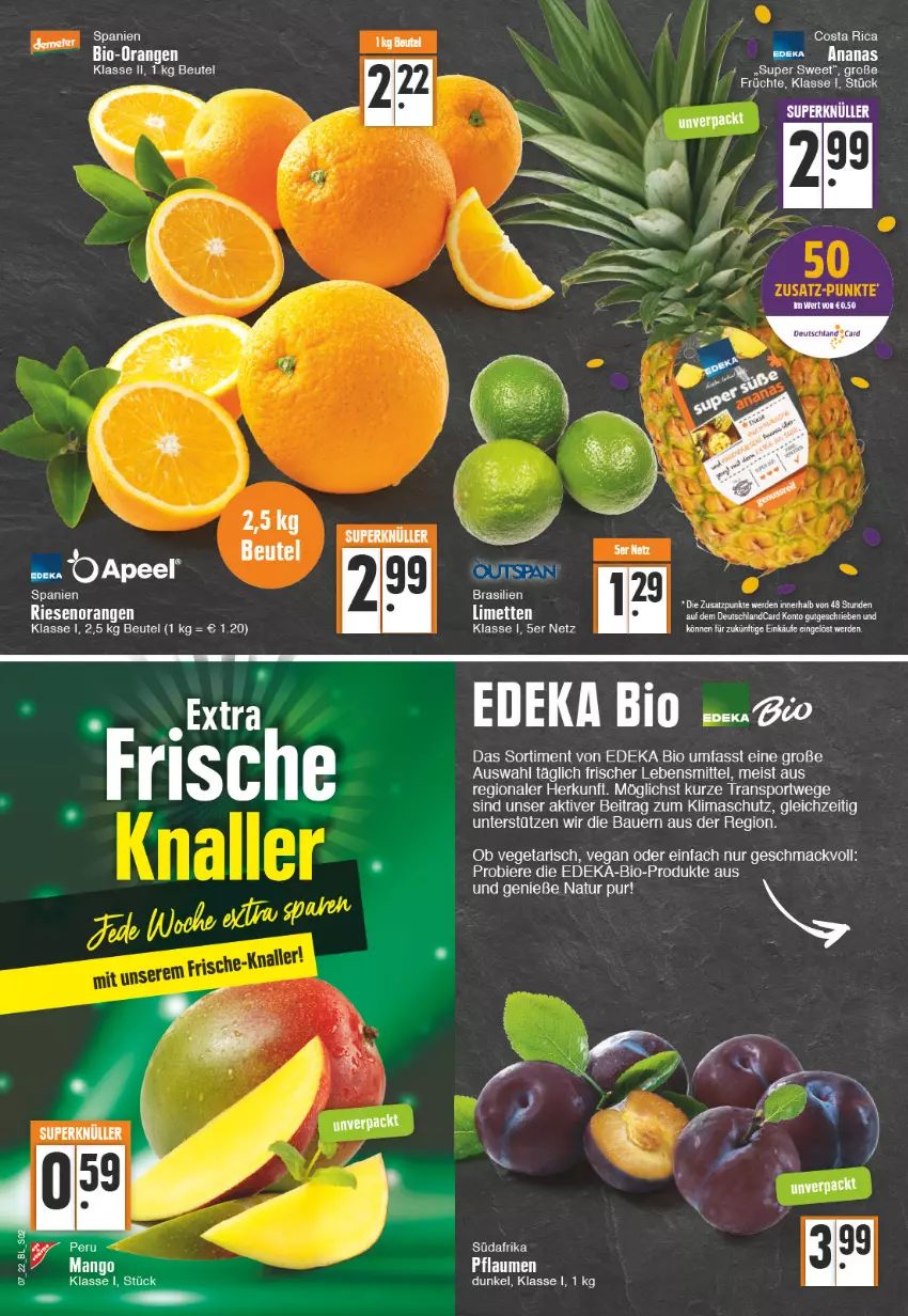 Aktueller Prospekt Edeka - Angebote der Woche - von 14.02 bis 19.02.2022 - strona 2 - produkty: ananas, auer, Bau, Bauer, beutel, bier, Biere, bio, deka, edeka bio, eis, erde, früchte, K2, lebensmittel, mac, natur, orange, orangen, pflaume, pflaumen, Sport, Ti, Vegeta