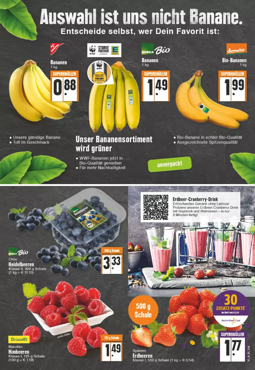 Aktueller Prospekt Edeka - Angebote der Woche - von 14.02 bis 19.02.2022 - strona 3 - produkty: banane, bananen, beere, beeren, bier, Biere, bio, bio-bananen, cranberry, drink, Elan, erdbeere, erdbeeren, getränk, heidelbeere, heidelbeeren, himbeer, himbeere, himbeeren, mac, Schal, Schale, soja, Sojadrink, spitzenqualität, Ti