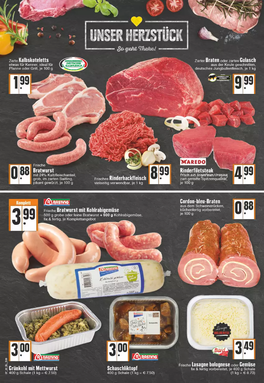 Aktueller Prospekt Edeka - Angebote der Woche - von 14.02 bis 19.02.2022 - strona 6 - produkty: angebot, braten, bratwurst, eis, fleisch, gewürz, grill, gulasch, hackfleisch, im zarten saitling, jungbullen, Kalbfleisch, kohlrabi, pfanne, rind, rinder, rinderhackfleisch, rwe, Schal, Schale, schnitten, schwein, schweine, schweinerücken, spitzenqualität, Ti, topf, wein, weine, wurst