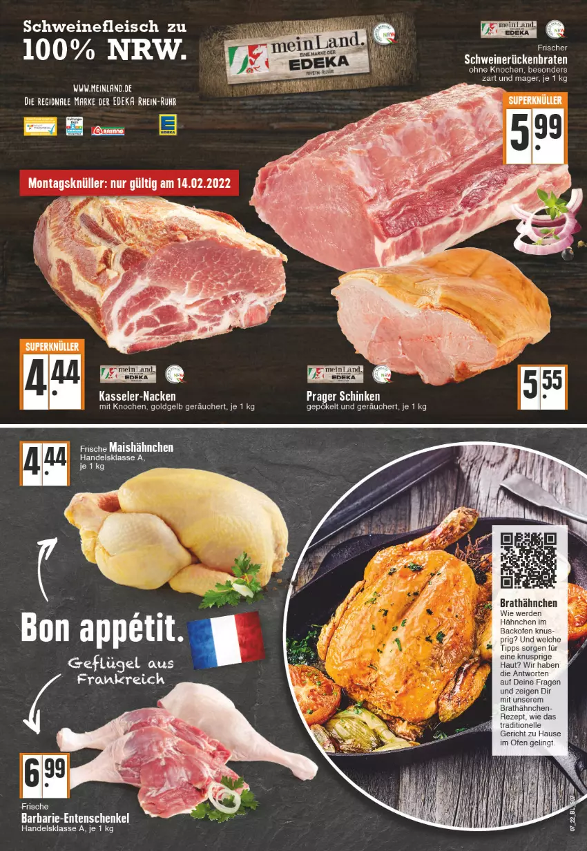 Aktueller Prospekt Edeka - Angebote der Woche - von 14.02 bis 19.02.2022 - strona 7 - produkty: backofen, bett, deka, eis, elle, ente, Entenschenkel, erde, fleisch, Geflügel, henkel, kasseler, mais, Ofen, rezept, schenkel, schinken, schwein, schweine, schweinefleisch, Ti, wein, weine