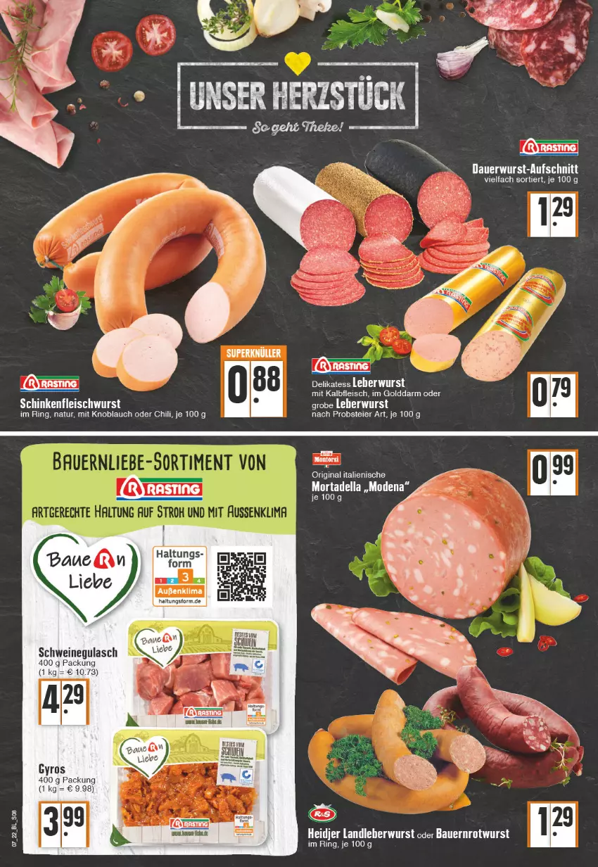 Aktueller Prospekt Edeka - Angebote der Woche - von 14.02 bis 19.02.2022 - strona 8 - produkty: asti, auer, Bau, Bauer, chili, dell, eier, eis, fleisch, gin, gulasch, gyros, Kalbfleisch, knoblauch, landleberwurst, leberwurst, lion, mit kalbfleisch, mit knoblauch, Mode, mortadella, natur, obst, ring, Rotwurst, schwein, schweine, schweinegulasch, Ti, wein, weine, wurst