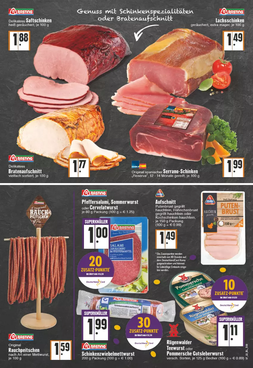 Aktueller Prospekt Edeka - Angebote der Woche - von 14.02 bis 19.02.2022 - strona 9 - produkty: aufschnitt, Becher, braten, bratenaufschnitt, deutschlandcard, erde, gin, grill, gutsleberwurst, HP, kochschinken, lachs, lachsschinken, leberwurst, Pommersche, Rauch, rügenwalder, saft, saftschinken, schinken, serrano, Ti, wurst