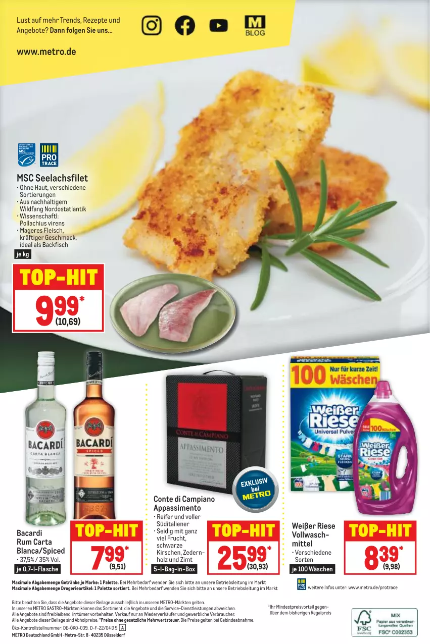 Aktueller Prospekt Metro - Food - von 28.04 bis 04.05.2022 - strona 16 - produkty: abholpreise, angebot, angebote, bacardi, bacardi rum, backfisch, bag-in-box, eis, filet, fisch, flasche, fleisch, frucht, getränk, getränke, Holz, ilag, kirsch, kirsche, kirschen, lachs, lachsfilet, LG, mac, Metro, metro gastro, Palette, preisvorteil, Rauch, regal, reis, rezept, rezepte, rum, rwe, seelachsfilet, sim, Ti, top-hit, vollwaschmittel, waschmittel, Wild