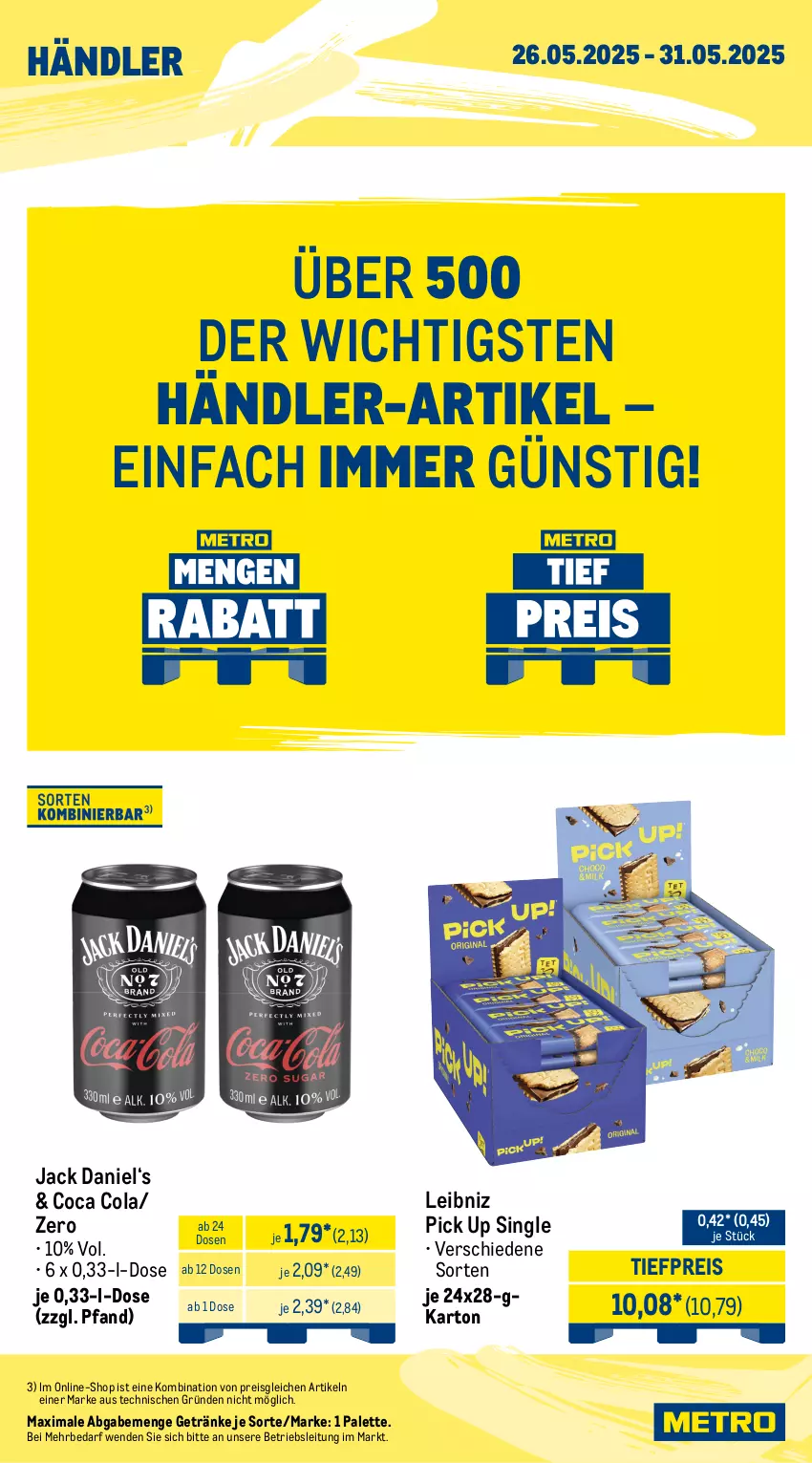 Aktueller Prospekt Metro - Wochen-Angebote Händler - von 26.05 bis 31.05.2025 - strona 4 - produkty: cola, eis, getränk, getränke, jack daniel, leibniz, Palette, reis, Ti, tiefpreis