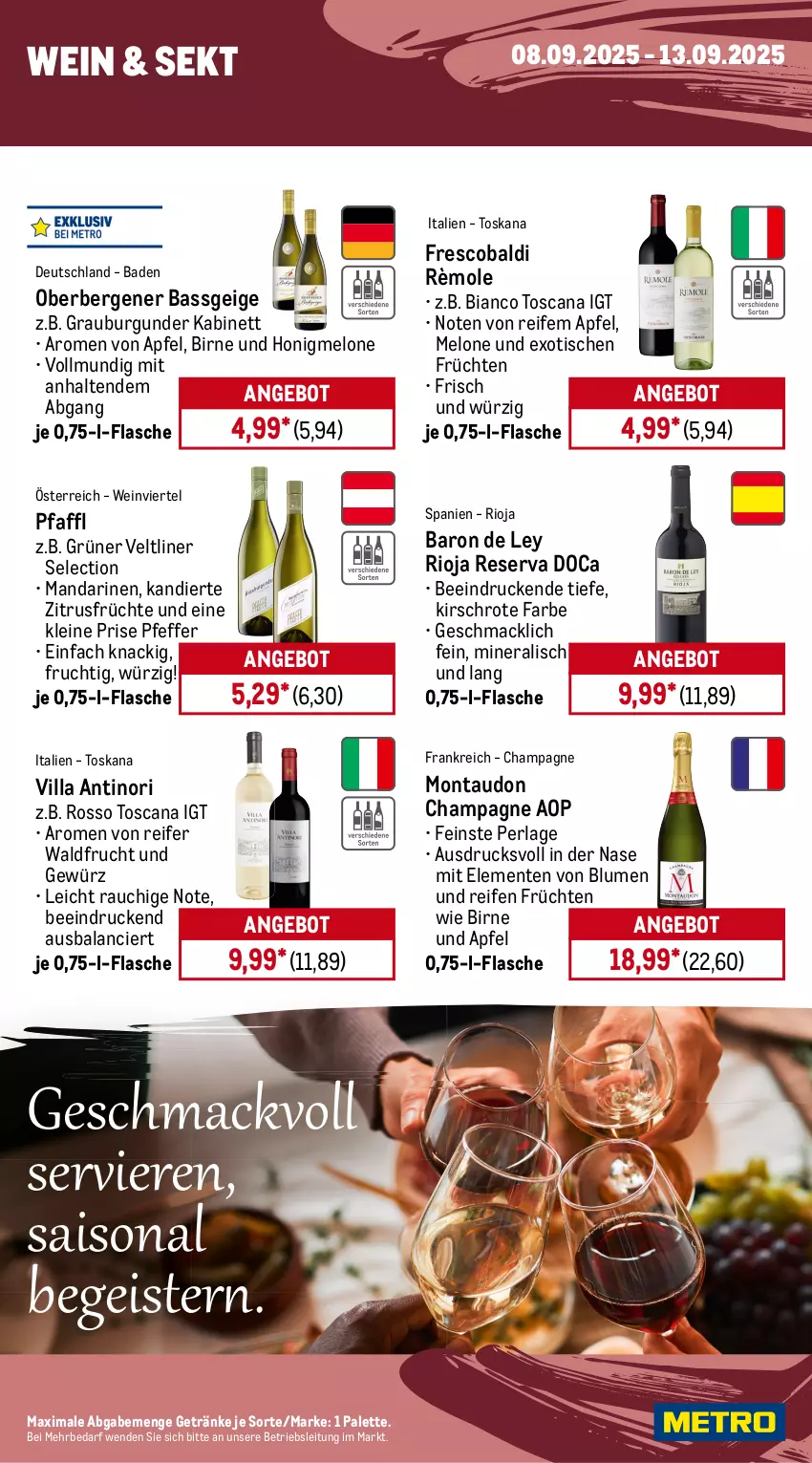Aktueller Prospekt Metro - Wochen-Angebote - von 08.09 bis 13.09.2025 - strona 15 - produkty: aldi, ananas, angebot, apfel, Bad, beere, beeren, bio, blume, blumen, burgunder, cabernet, cabernet sauvignon, cassis, champagne, eis, ente, flasche, frucht, früchte, früchten, getränk, getränke, gewürz, grauburgunder, grüner veltliner, honig, honigmelone, kabinett, kirsch, kirsche, kirschen, leine, mac, mandarine, mandarinen, melone, nuss, Palette, perla, pfeffer, primitivo, Rauch, reifen, rioja, sauvignon, sekt, Ti, tisch, usb, wein