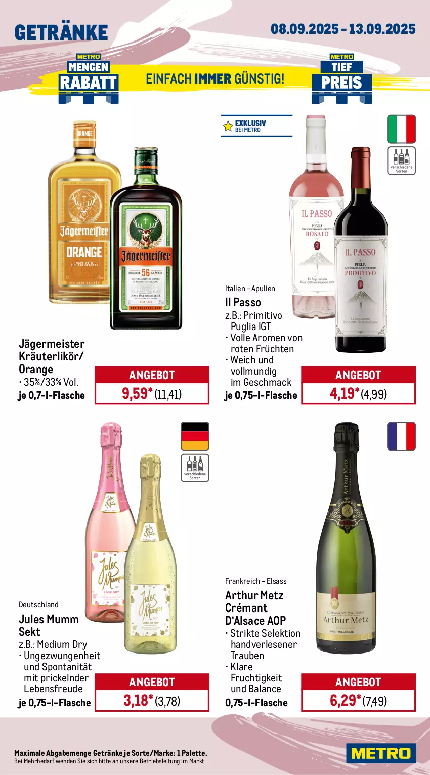 Aktueller Prospekt Metro - Wochen-Angebote - von 08.09 bis 13.09.2025 - strona 16 - produkty: akku, angebot, bürste, Dyson, eis, Elektro, elle, Finish, flasche, frucht, früchte, früchten, Germ, geschirr, geschirrspülmittel, getränk, getränke, jägermeister, jules mumm, kraft, kräuter, kräuterlikör, lenor, likör, mac, Meister, Metro, mumm, orange, Palette, passo, Pods, primitivo, reis, sac, sekt, sonderposten, spülmittel, staubsauger, teller, Ti, Tiere, trauben, vollwaschmittel, waschmittel