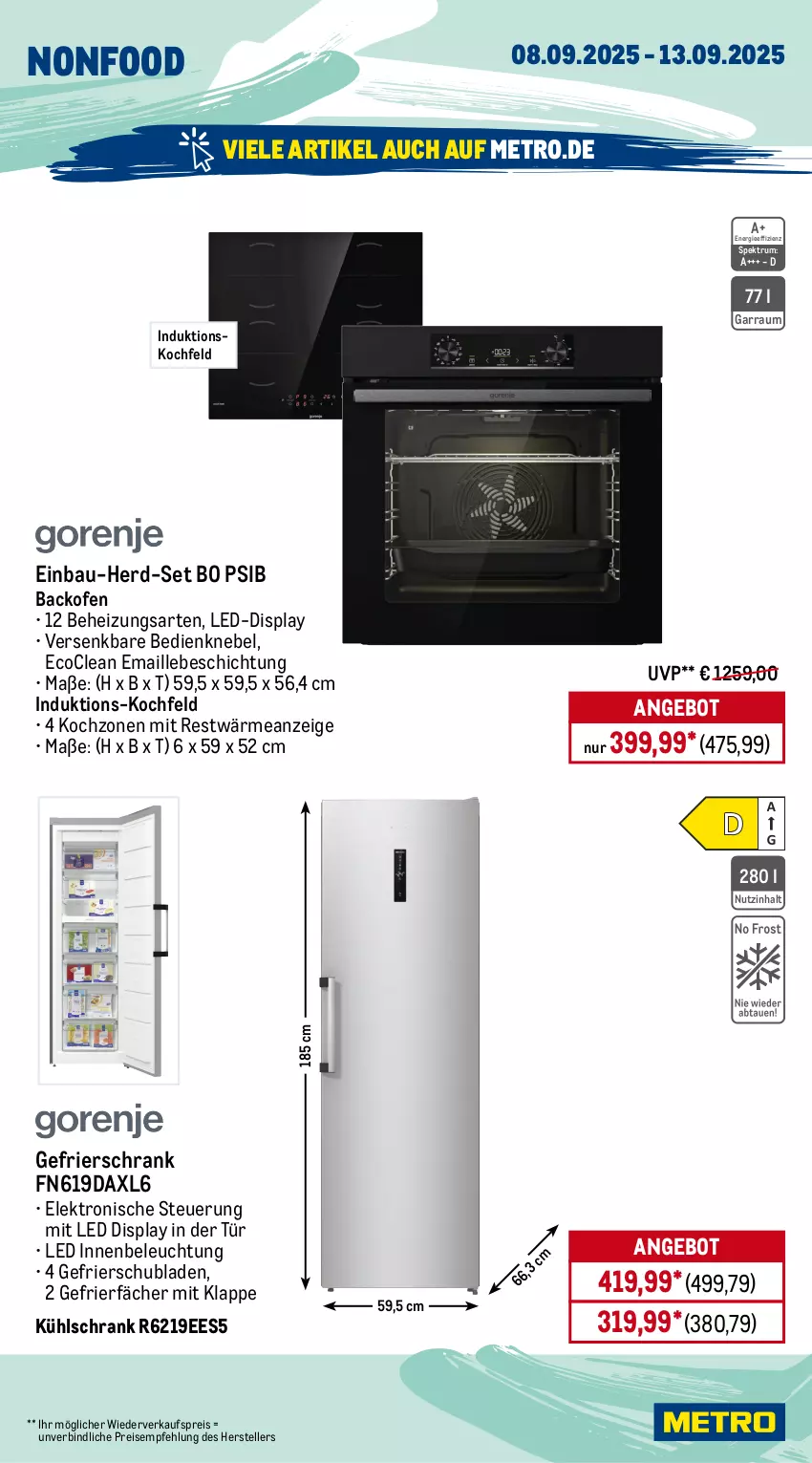 Aktueller Prospekt Metro - Wochen-Angebote - von 08.09 bis 13.09.2025 - strona 19 - produkty: angebot, backofen, Bau, Behälter, beleuchtung, beutel, bodensauger, eis, Elektro, elle, garraum, gefrierschrank, induktionskochfeld, kochfeld, kühlschrank, maille, Metro, Ofen, reis, rum, Schrank, schubladen, Spektrum, staubbeutel, teller, Ti, Trockensauger