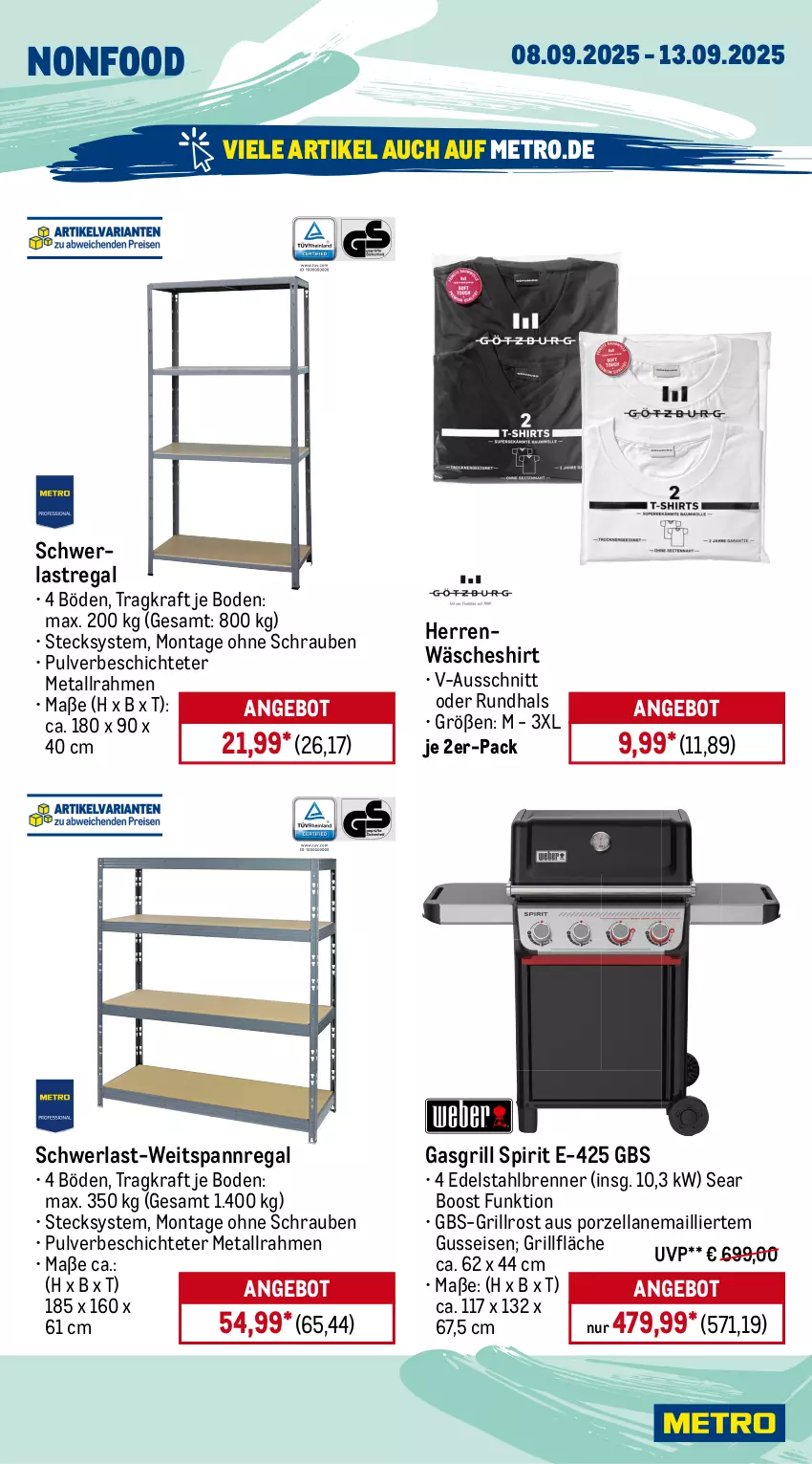 Aktueller Prospekt Metro - Wochen-Angebote - von 08.09 bis 13.09.2025 - strona 23 - produkty: angebot, decke, Deckel, drink, edelstahl, eis, elle, gasgrill, geschirr, Geschirrserie, Gläser, grill, grillfläche, grillrost, herdarten, kraft, LG, Metro, mikrowelle, pfanne, regal, Schal, Schale, schrauben, schwerlastregal, shirt, spülmaschinen, Tapas, Ti