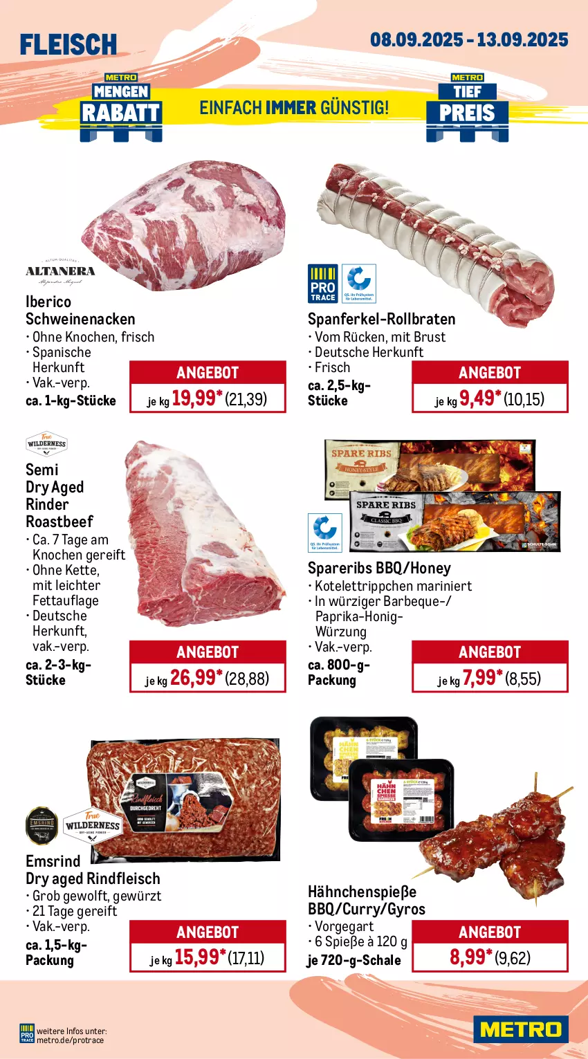 Aktueller Prospekt Metro - Wochen-Angebote - von 08.09 bis 13.09.2025 - strona 3 - produkty: angebot, beef, braten, curry, eis, entrecôte, filet, fleisch, gewürz, gyros, honig, Kette, kotelett, lamm, Metro, paprika, reis, rind, rinder, rinderfilet, rindfleisch, roastbeef, rollbraten, Schal, Schale, schnitzel, schwein, schweine, schweinenacken, schweineschnitzel, spareribs, steak, steakhüfte, Ti, tiefpreis, wein, weine