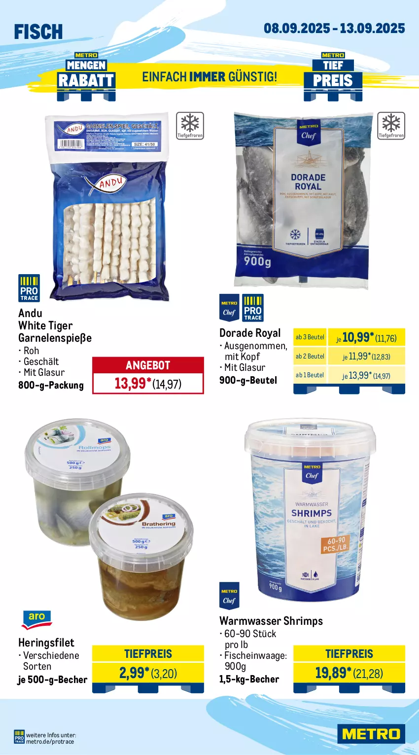 Aktueller Prospekt Metro - Wochen-Angebote - von 08.09 bis 13.09.2025 - strona 6 - produkty: ananas, angebot, banane, bananen, Becher, beere, beeren, beutel, Dorade, dorade royal, eis, filet, fisch, fische, garnelen, grana, Granatäpfel, hering, Herings, himbeer, himbeere, himbeeren, Metro, obst, Rana, reis, ring, Ti, tiefpreis, Waage, wasser