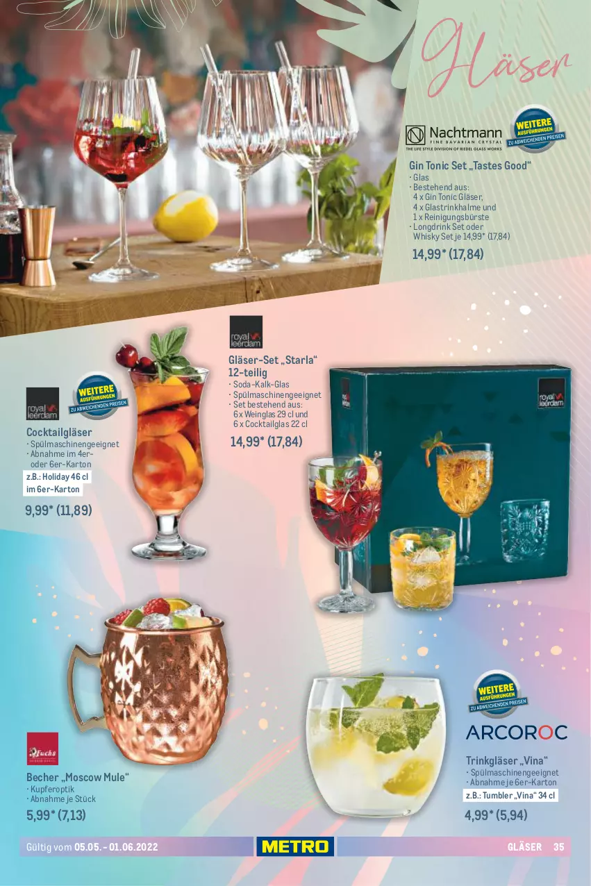 Aktueller Prospekt Metro - Sommerwein Spezial - von 05.05 bis 01.06.2022 - strona 35 - produkty: arla, Becher, bürste, cocktail, drink, gin, Gläser, LG, Reinigung, reinigungsbürste, Soda, spülmaschinen, Ti, tonic, Trinkhalme, wein, whisky