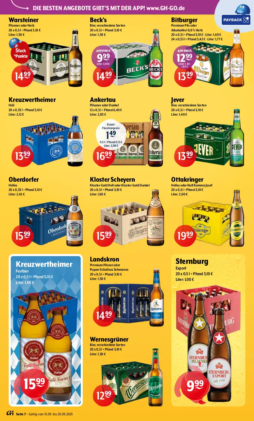 Aktueller Prospekt Getraenke Hoffmann - Prospekte - von 15.09 bis 20.09.2025 - strona 7 - produkty: alkohol, angebot, angebote, bier, bitburger, burger, eimer, eis, elle, flasche, jever, Ottakringer, pils, pilsener, pilsner, premium pils, reis, ring, steiner, Sternburg, Ti, warsteiner
