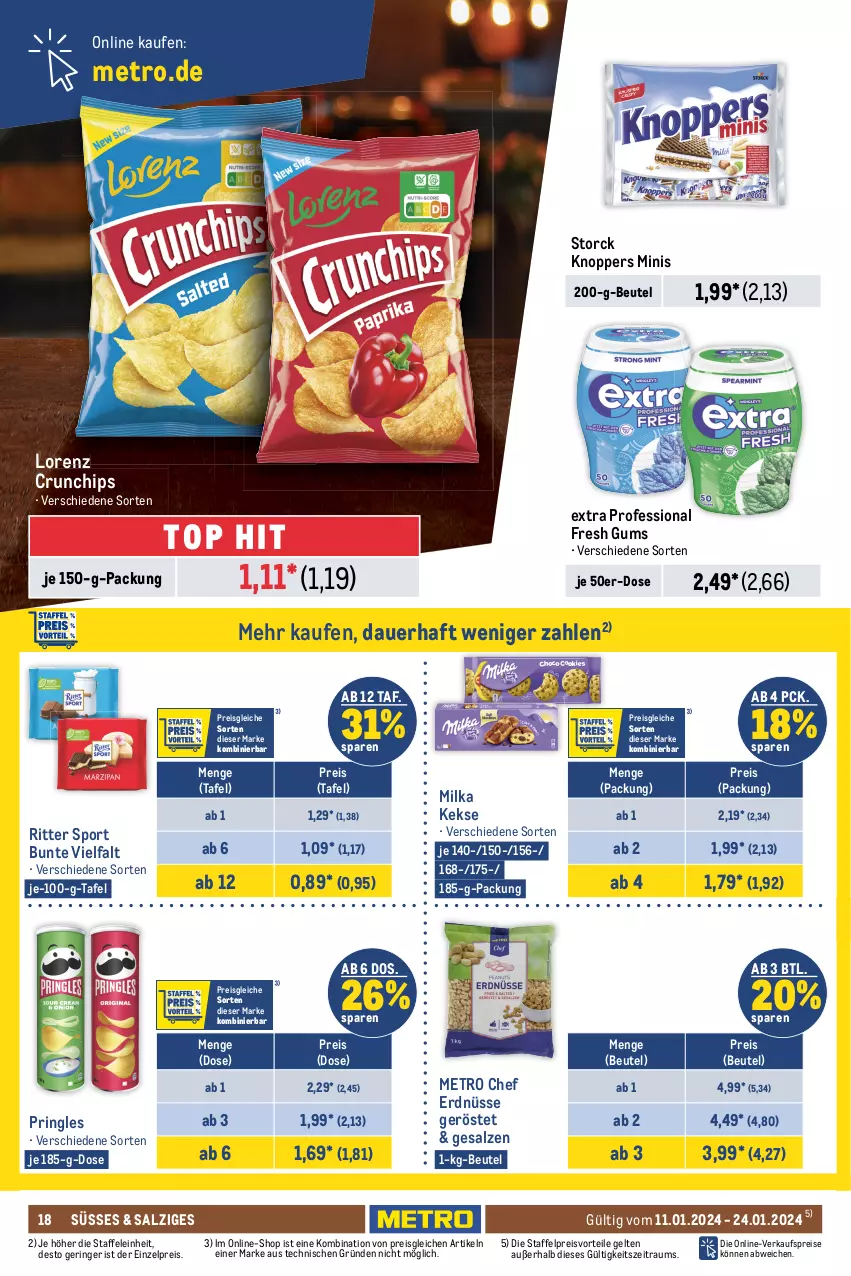 Aktueller Prospekt Metro - Food - NonFood - von 11.01 bis 24.01.2024 - strona 18 - produkty: auer, beutel, bihophar, bohne, bonne maman, Cap, chips, crunchips, dallmayr, dallmayr capsa, eduscho, eis, erdnüsse, filterkaffee, flasche, gelee, getränk, getränke, hafer, haferflocken, honig, kaffee, keks, kekse, knoppers, kölln, konfitüre, langnese, lorenz, lorenz crunchips, mam, melitta, Meßmer, Metro, milka, preisvorteil, pringles, reis, ring, ritter, ritter sport, röstkaffee, salz, Spezi, Sport, storck, tee, Ti