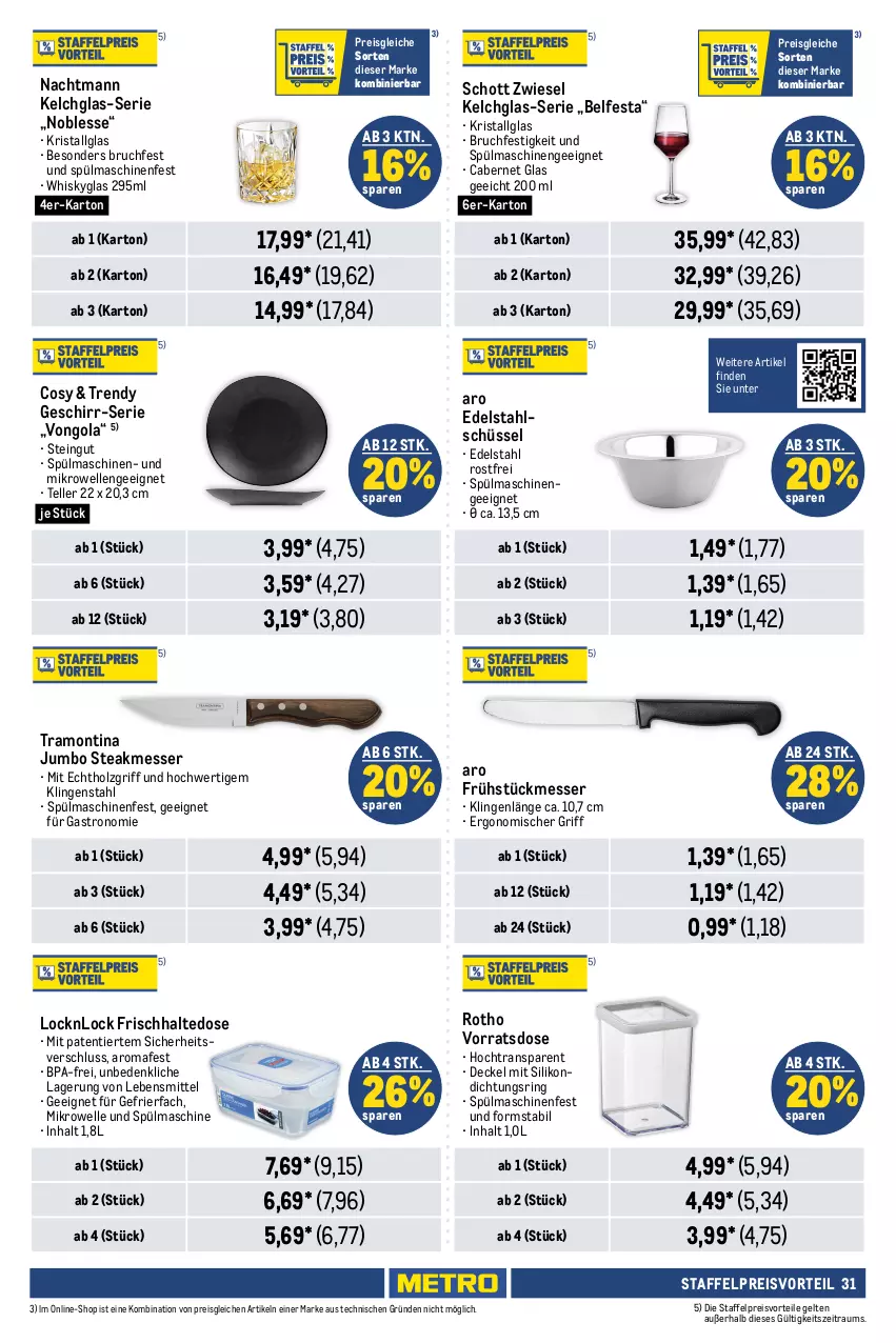 Aktueller Prospekt Metro - Food - NonFood - von 11.01 bis 24.01.2024 - strona 31 - produkty: bambus, Behälter, cabernet, decke, Deckel, dessert, Dessertteller, edelstahl, eis, elle, gefrierfach, geschirr, herdarten, Holz, HP, jumbo, knoblauch, Knoblauchpresse, küche, Küchen, Küchenhelfer, lack, lebensmittel, LG, Löffel, messer, Metro, mikrowelle, nachtmann, natur, pfanne, pfannen, Pfannenwender, preisvorteil, reis, ring, schneidebrett, schott, schüssel, Schütze, spülmaschinen, steak, teller, Ti, tisch, whisky, Whiskyglas