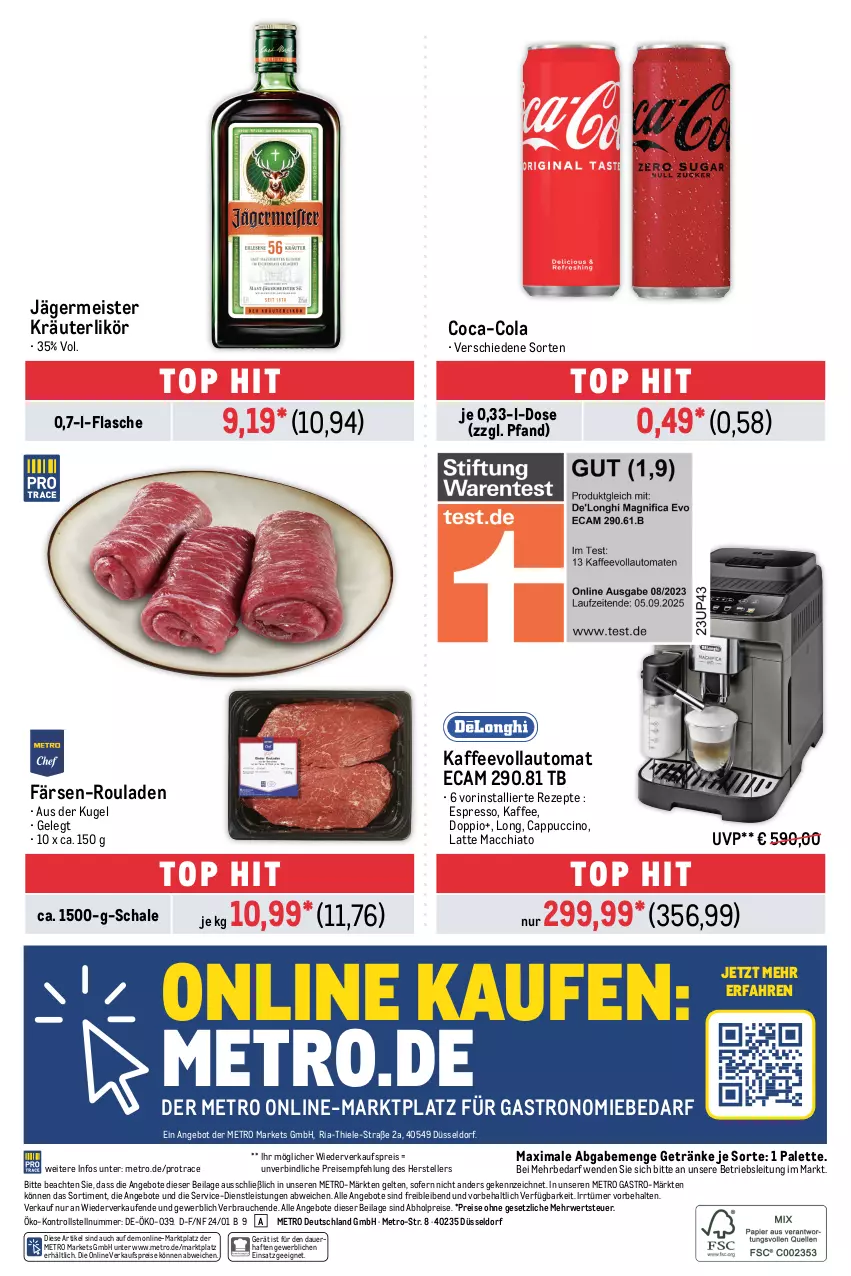 Aktueller Prospekt Metro - Food - NonFood - von 11.01 bis 24.01.2024 - strona 36 - produkty: abholpreise, ACC, angebot, angebote, auer, auto, Cap, cappuccino, chia, cin, coca-cola, cola, eis, elle, espresso, flasche, Germ, getränk, getränke, ilag, jägermeister, kaffee, kaffeevollautomat, kräuter, kräuterlikör, Kugel, latte, latte macchiato, likör, mac, macchiato, Meister, Metro, metro gastro, Palette, Rauch, reis, rezept, rezepte, Ria, rouladen, rwe, Schal, Schale, teller, Ti