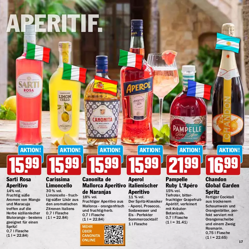 Aktueller Prospekt Hit - Wochenprospekt - von 11.08 bis 30.08.2025 - strona 17 - produkty: aperitif, aperol, Blutorange, canon, cocktail, ecco, eis, elle, flasche, frucht, grapefruit, kräuter, likör, limo, mango, maracuja, orange, orangen, prosecco, rosmarin, sim, Soda, Ti, tisch, wasser, wein, zitrone, zitronen