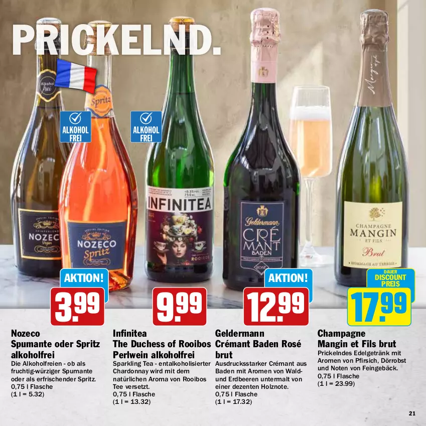 Aktueller Prospekt Hit - Wochenprospekt - von 11.08 bis 30.08.2025 - strona 21 - produkty: alkohol, auer, Bad, beere, beeren, brut, champagne, chardonnay, discount, eis, ente, erdbeere, erdbeeren, flasche, frucht, geldermann, getränk, gin, Holz, LG, obst, pfirsich, puma, reis, spumante, tee, Ti, wein