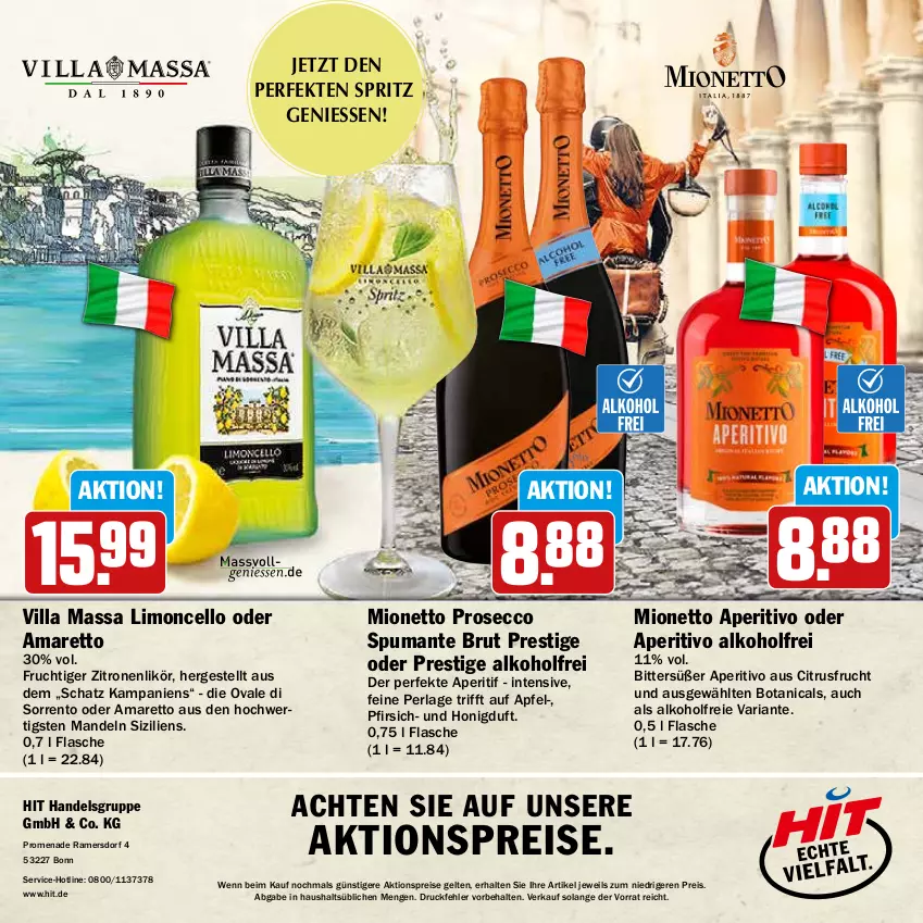 Aktueller Prospekt Hit - Wochenprospekt - von 11.08 bis 30.08.2025 - strona 24 - produkty: aktionspreis, alkohol, Amaretto, aperitif, apfel, brut, citrus, ecco, eis, flasche, frucht, honig, HP, likör, limo, mandel, mandeln, mionetto, perla, pfirsich, prosecco, puma, reis, Ria, spumante, Ti, zitrone, zitronen