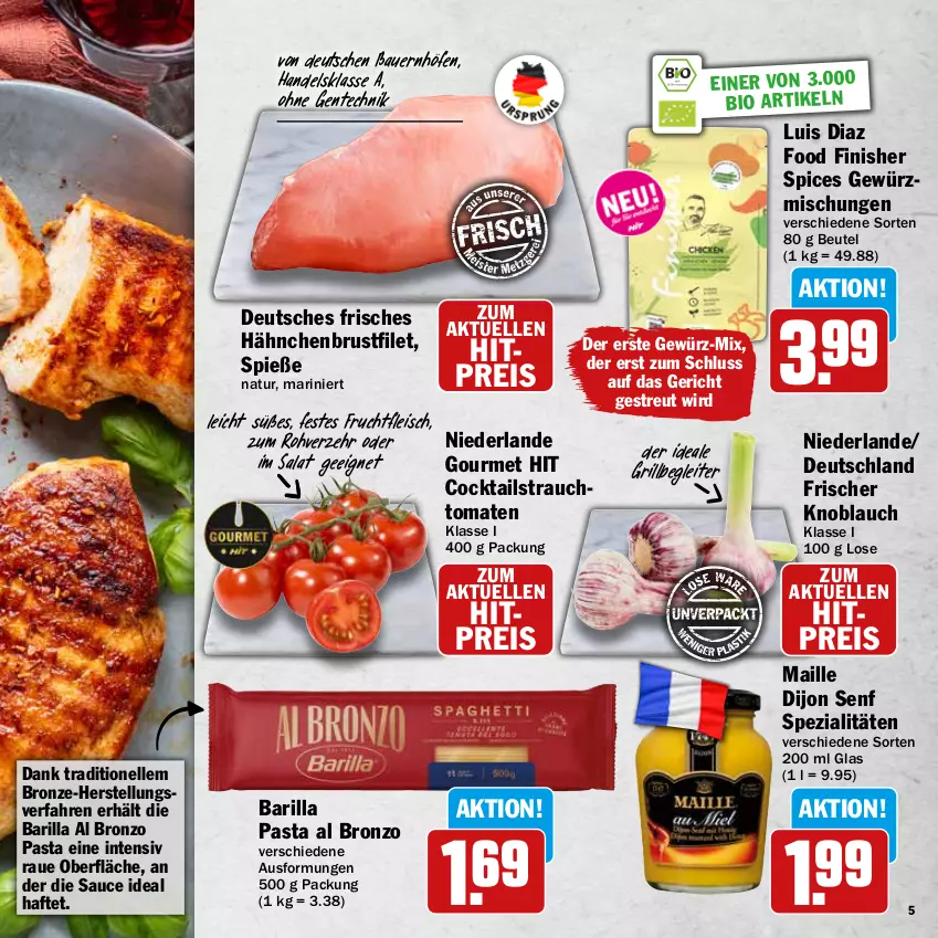 Aktueller Prospekt Hit - Wochenprospekt - von 11.08 bis 30.08.2025 - strona 5 - produkty: auer, barilla, Bau, Bauer, beutel, bio, brustfilet, cocktail, cocktails, Dijon Senf, eis, elle, ente, filet, Finish, fleisch, frucht, fruchtfleisch, gewürz, grill, hähnchenbrust, hähnchenbrustfilet, knoblauch, maille, natur, pasta, Rauch, reis, salat, sauce, senf, Spezi, Ti, tomate, tomaten