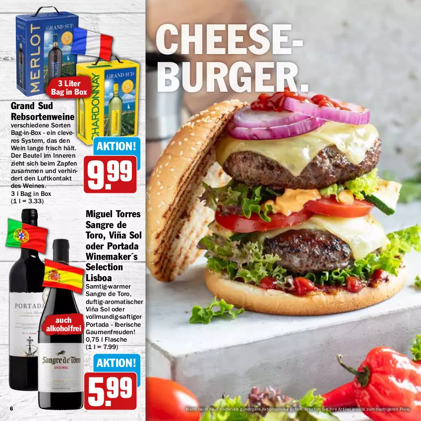 Aktueller Prospekt Hit - Wochenprospekt - von 11.08 bis 30.08.2025 - strona 6 - produkty: aktionspreis, alkohol, bag-in-box, beutel, burger, eis, flasche, grand sud, rebsortenweine, reis, saft, Ti, tisch, wein, weine