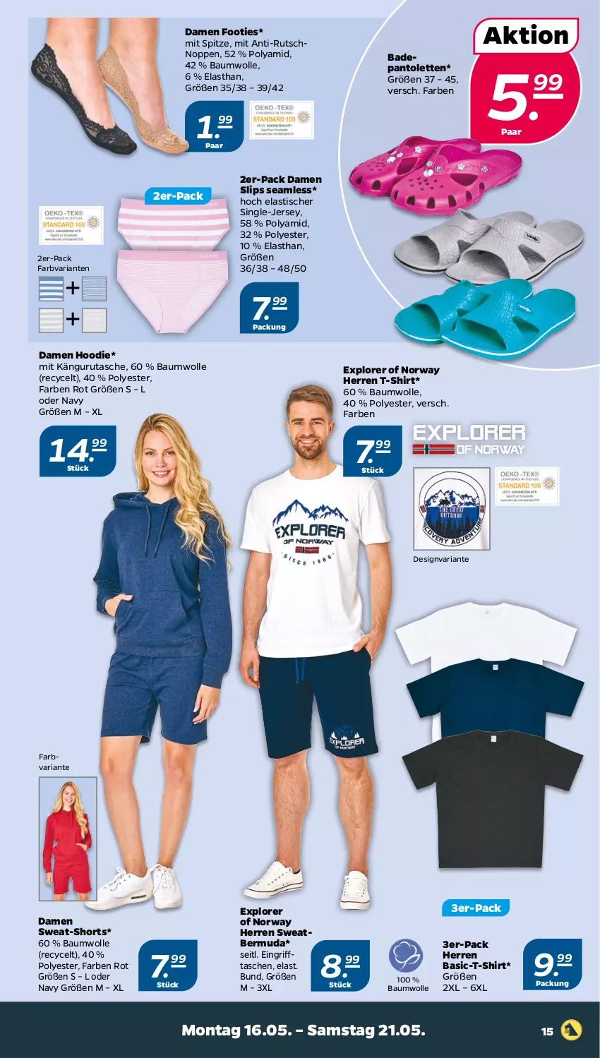 Aktueller Prospekt Netto - Angebote ab Montag - von 16.05 bis 21.05.2022 - strona 15 - produkty: asti, Bad, Bau, baumwolle, bermuda, pantolette, pantoletten, Ria, shirt, shorts, slip, slips, T-Shirt, Tasche, taschen, Ti, tisch, wolle