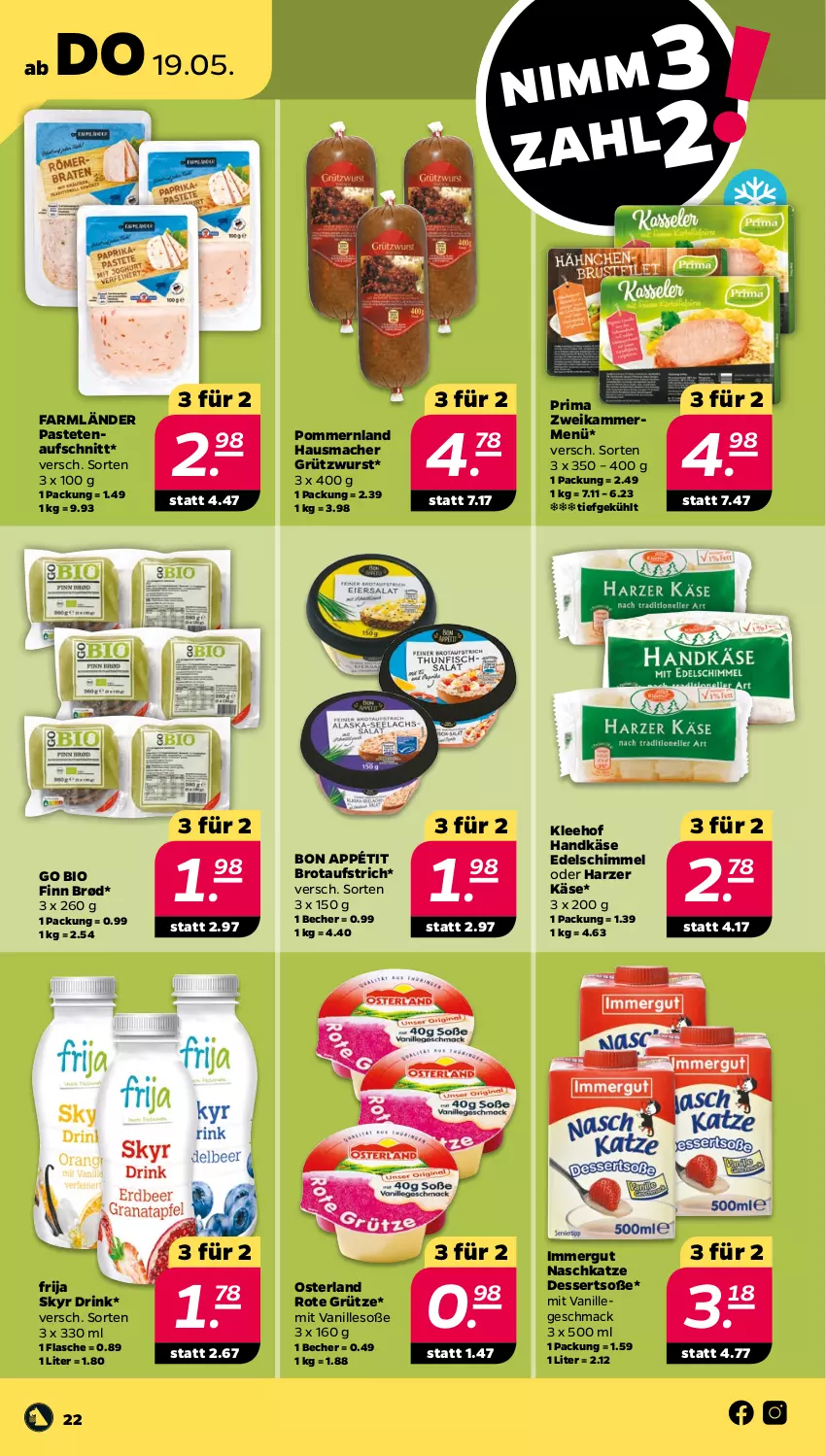 Aktueller Prospekt Netto - Angebote ab Montag - von 16.05 bis 21.05.2022 - strona 22 - produkty: aufschnitt, aufstrich, Becher, bio, brot, brotaufstrich, dessert, desserts, drink, flasche, grütze, Hausmacher, immergut, Käse, mac, ndk, pastete, Rote Grütze, Skyr, Soße, Ti, vanille, wurst