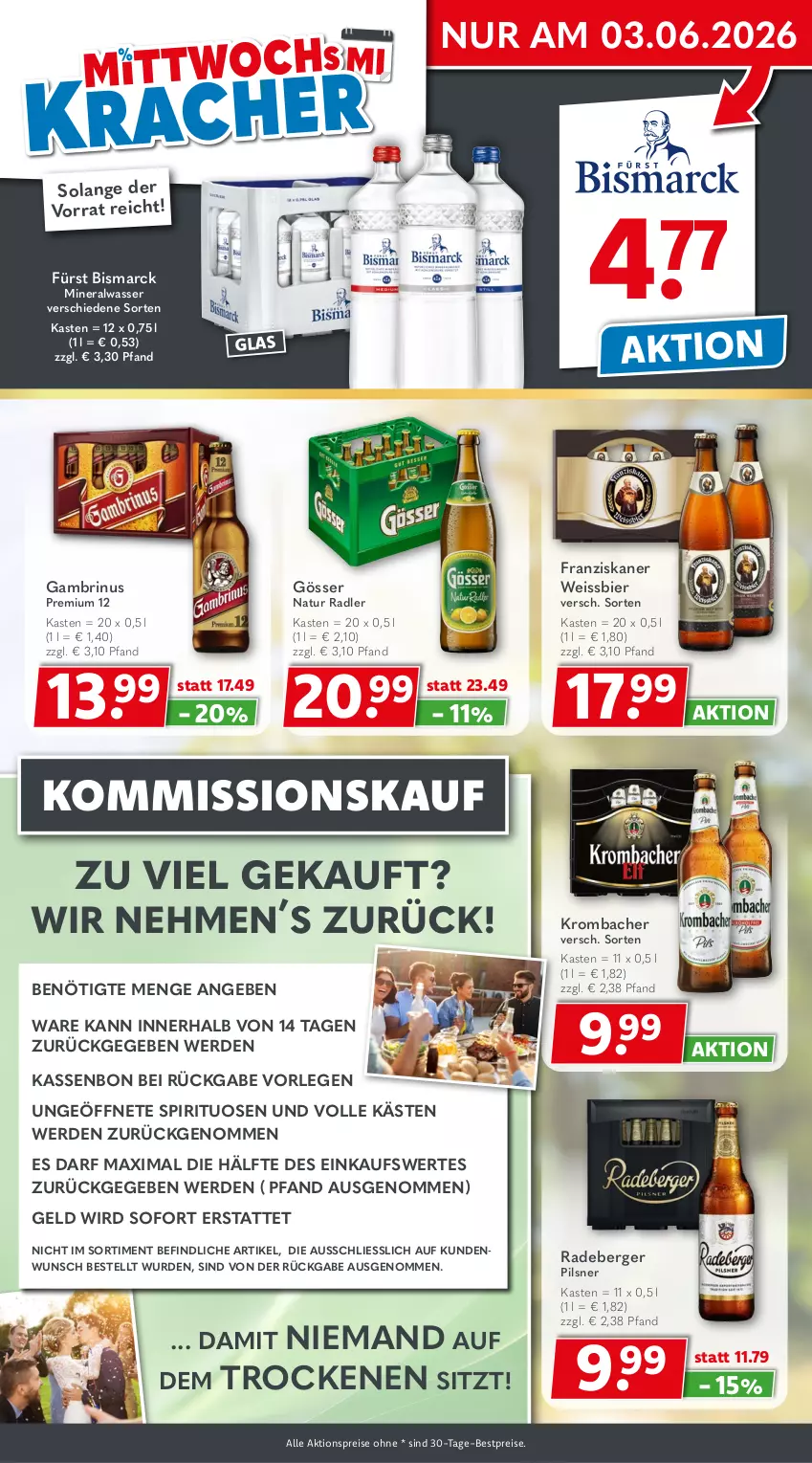Aktueller Prospekt Getraenkeland - von 25.05 bis 05.06.2026 - strona 3 - produkty: aktionspreis, Alwa, Berger, bestpreis, bestpreise, bier, bismarck, eis, erde, franziskaner, gösser, krombache, krombacher, mineralwasser, natur, natur radler, pils, pilsner, radeberger, radeberger pilsner, radler, reis, spirituosen, Ti, wasser, weissbier