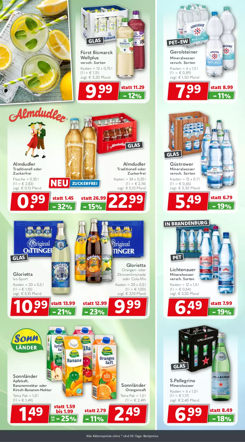 Aktueller Prospekt Getraenkeland - von 25.05 bis 05.06.2026 - strona 6 - produkty: aktionspreis, almdudler, Alwa, apfel, apfelsaft, auer, banane, bananen, Bananen-Nektar, bestpreis, bestpreise, bismarck, cola, eis, elle, flasche, gerolsteine, gerolsteiner, kirsch, lichtenauer, limo, limonade, mineralwasser, Nektar, orange, orangen, orangensaft, reis, saft, Sport, steiner, Ti, wasser, zitrone, zitronen, zucker