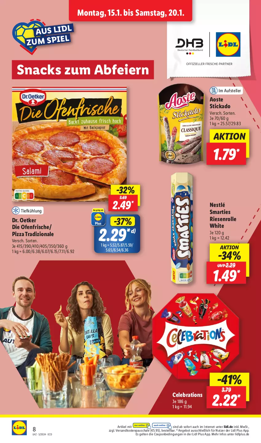 Aktueller Prospekt Lidl - Aktionsprospekt - von 15.01 bis 20.01.2024 - strona 10 - produkty: angebot, aoste stickado, coupon, die ofenfrische, Dr. Oetker, eier, elle, ndk, nestlé, Ofen, pizza, pizza tradizionale, Schal, Schale, smarties, snack, snacks, stickado, teller, Ti, tradizionale