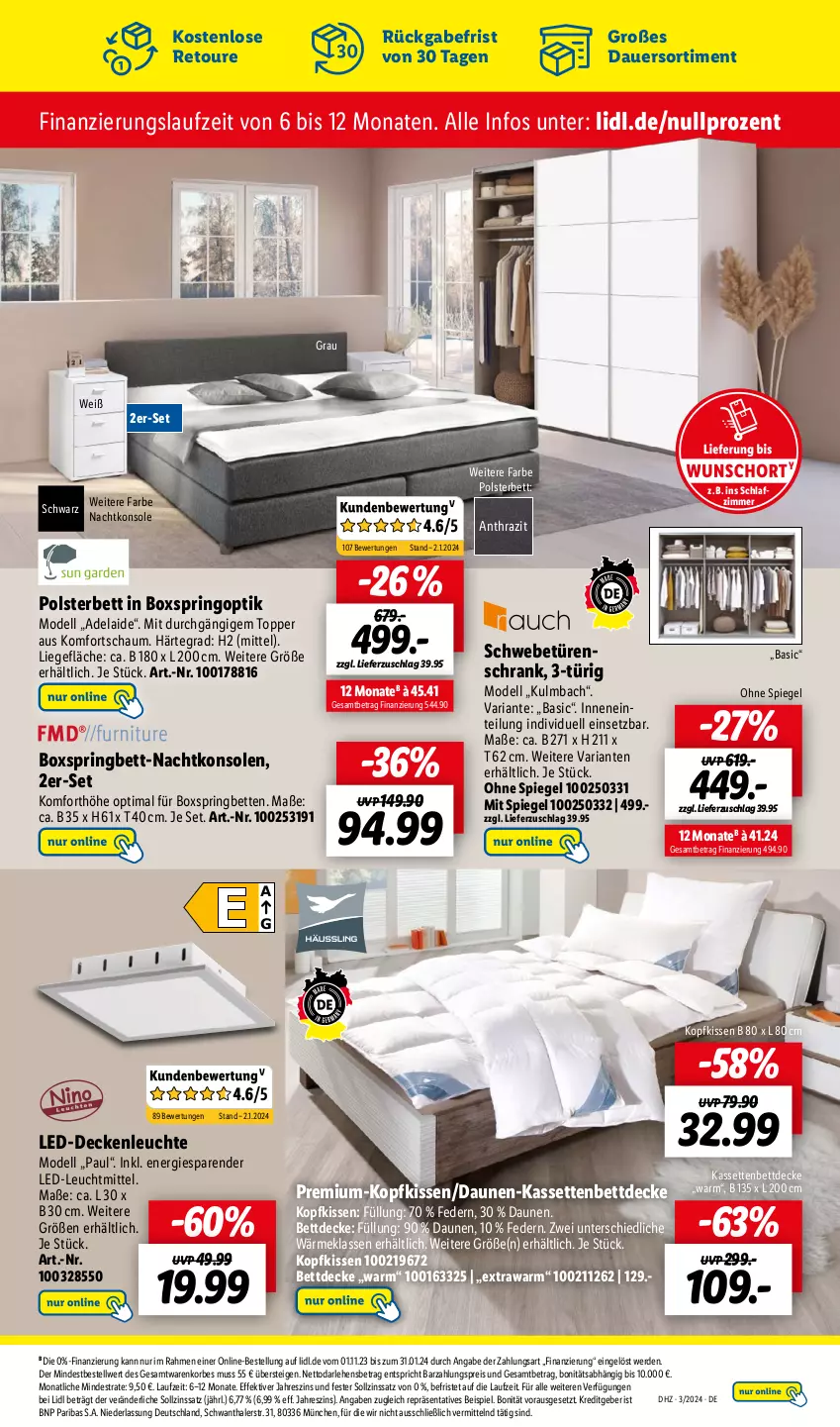 Aktueller Prospekt Lidl - Aktionsprospekt - von 15.01 bis 20.01.2024 - strona 47 - produkty: auer, bett, Betten, boxspringbett, decke, deckenleuchte, dell, eis, erde, kissen, kopfkissen, korb, led-deckenleuchte, Leuchte, leuchtmittel, Liege, Mode, nachtkonsole, nachtkonsolen, polsterbett, reis, Ria, ring, schlafzimmer, Schrank, schwebetürenschrank, spiegel, Ti, topper, türenschrank